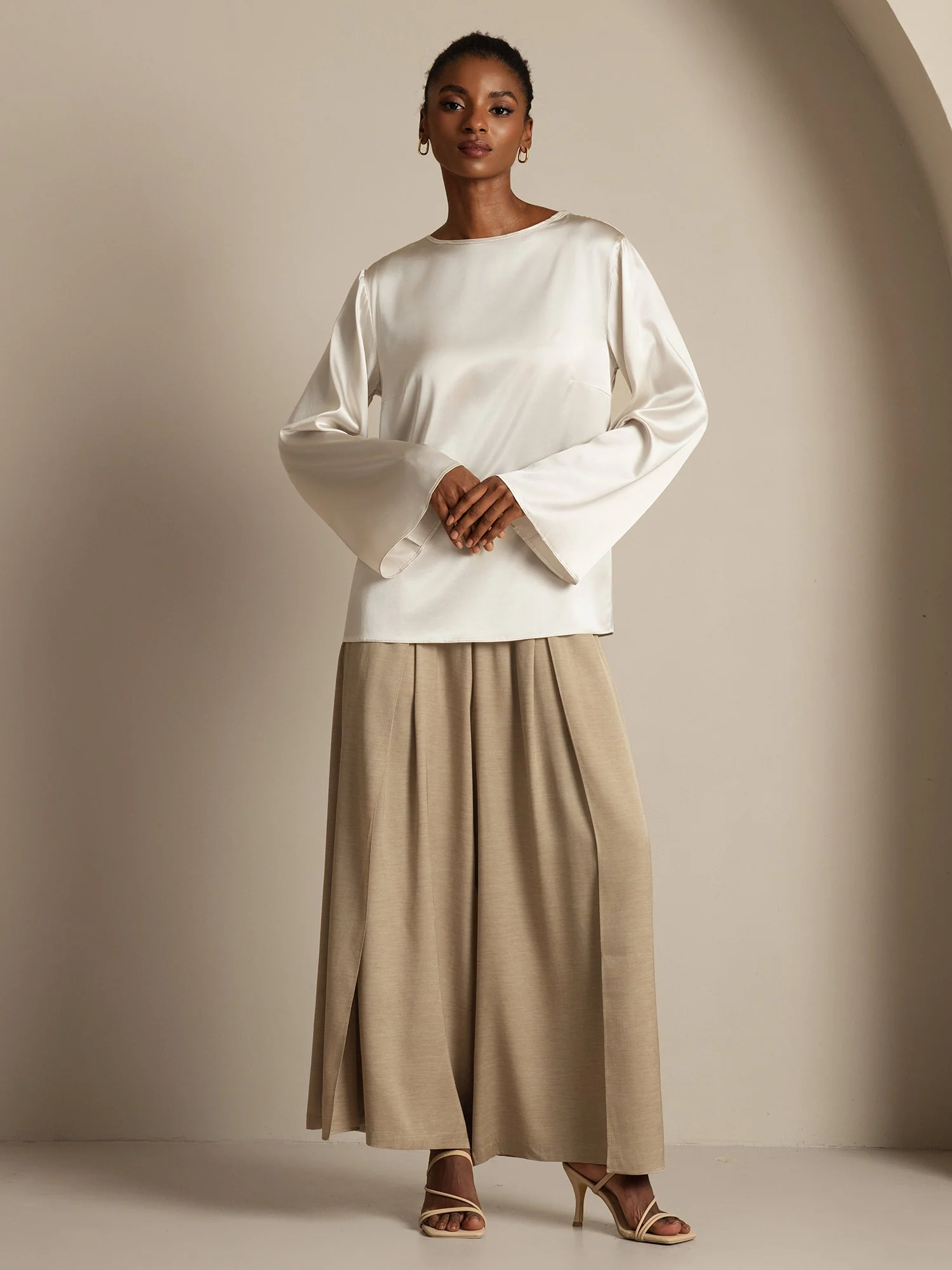 19Momme Silk Bell Sleeve Boat Neck Women's Top - Image 24