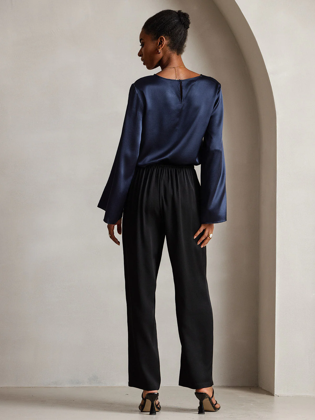 19Momme Silk Bell Sleeve Boat Neck Women's Top - Image 27