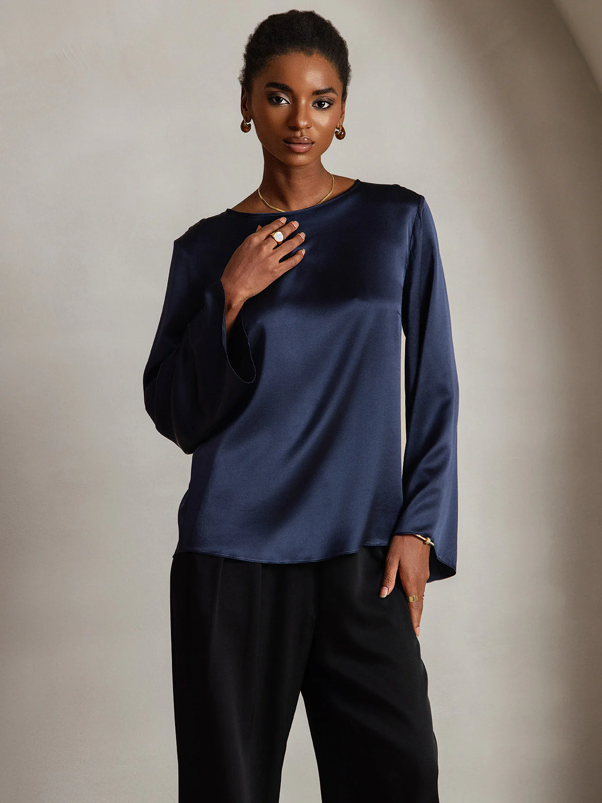 19Momme Silk Bell Sleeve Boat Neck Women's Top - Image 28