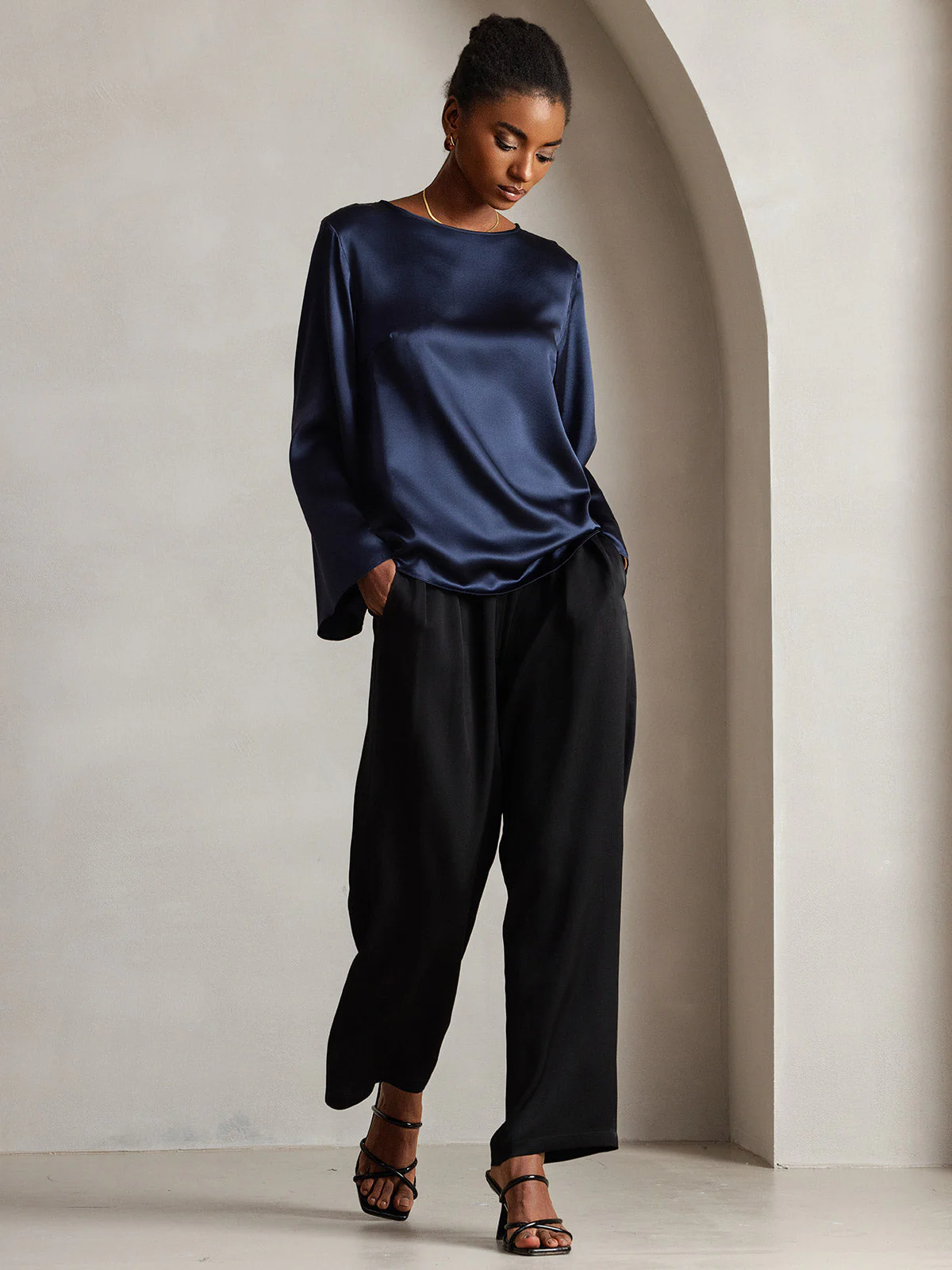 19Momme Silk Bell Sleeve Boat Neck Women's Top - Image 29