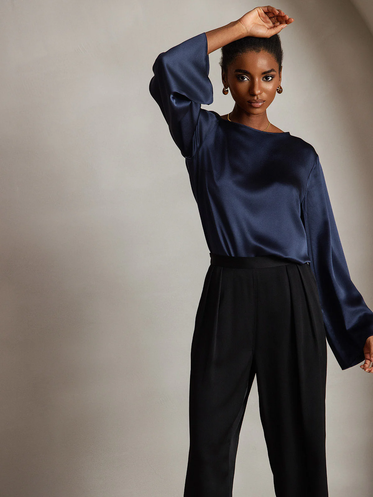 19Momme Silk Bell Sleeve Boat Neck Women's Top - Image 30