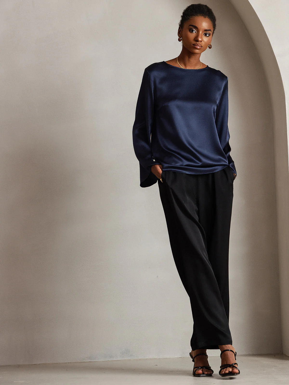19Momme Silk Bell Sleeve Boat Neck Women's Top - Image 31