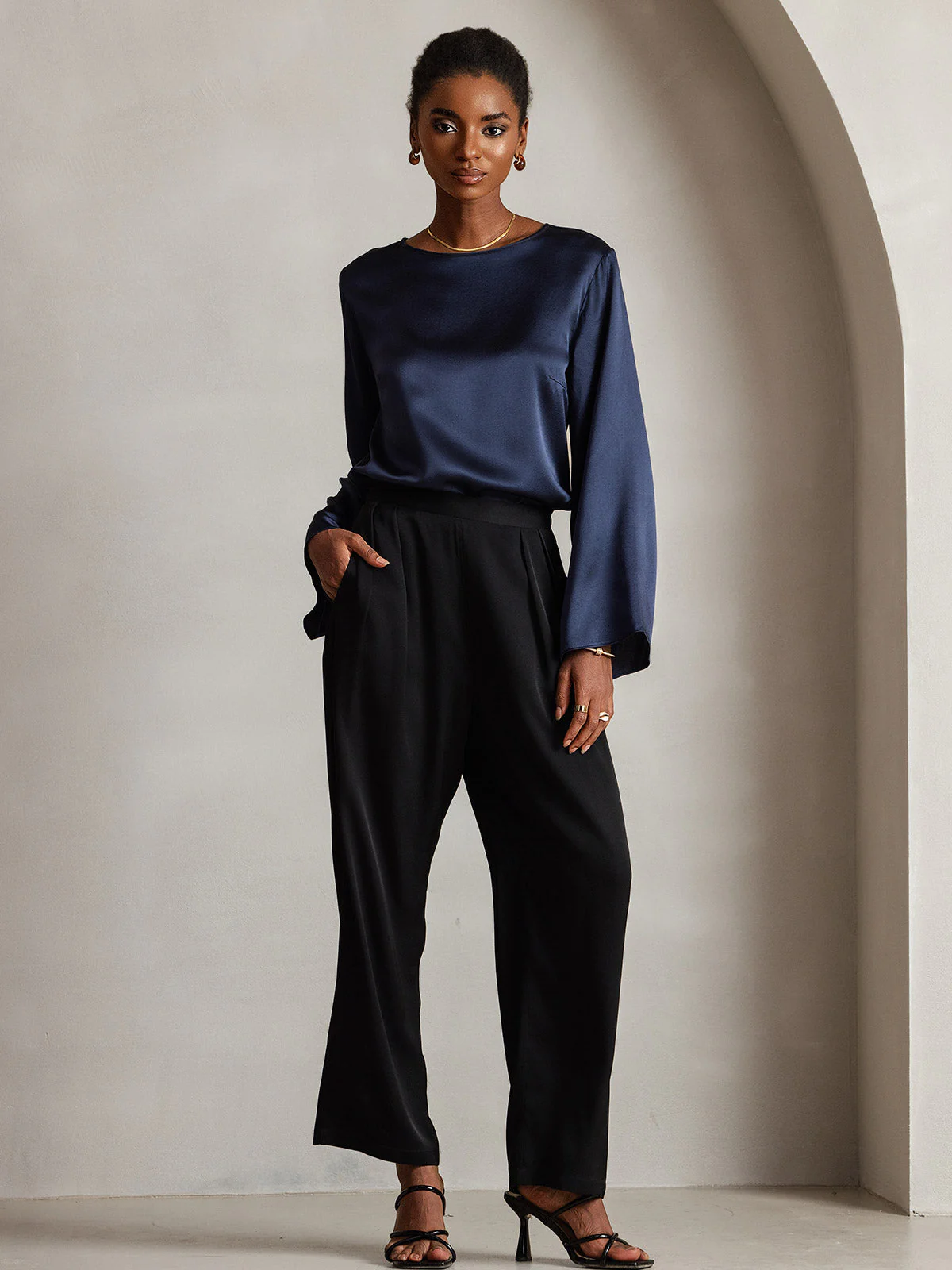 19Momme Silk Bell Sleeve Boat Neck Women's Top - Image 32