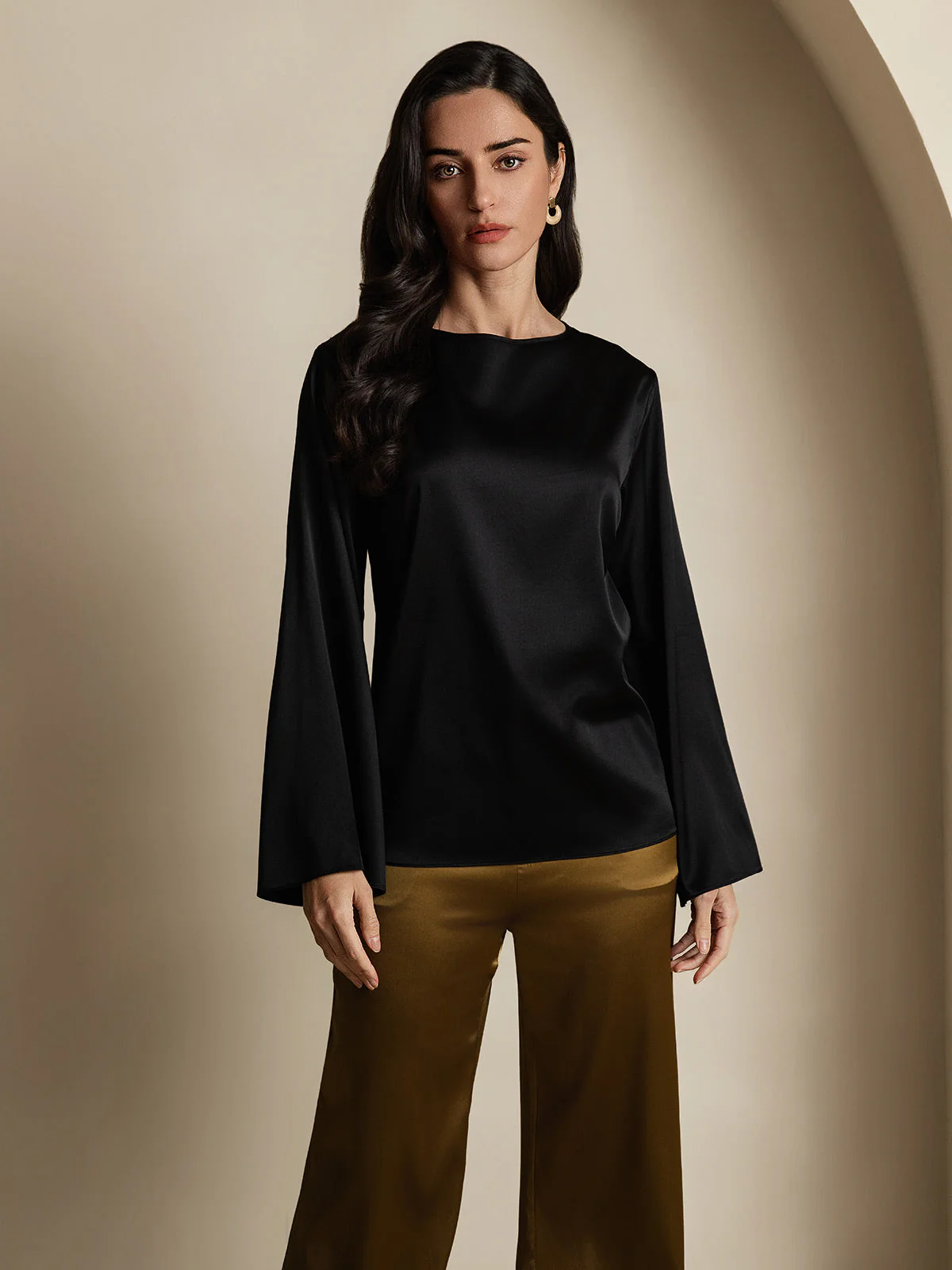 19Momme Silk Bell Sleeve Boat Neck Women's Top - Image 35