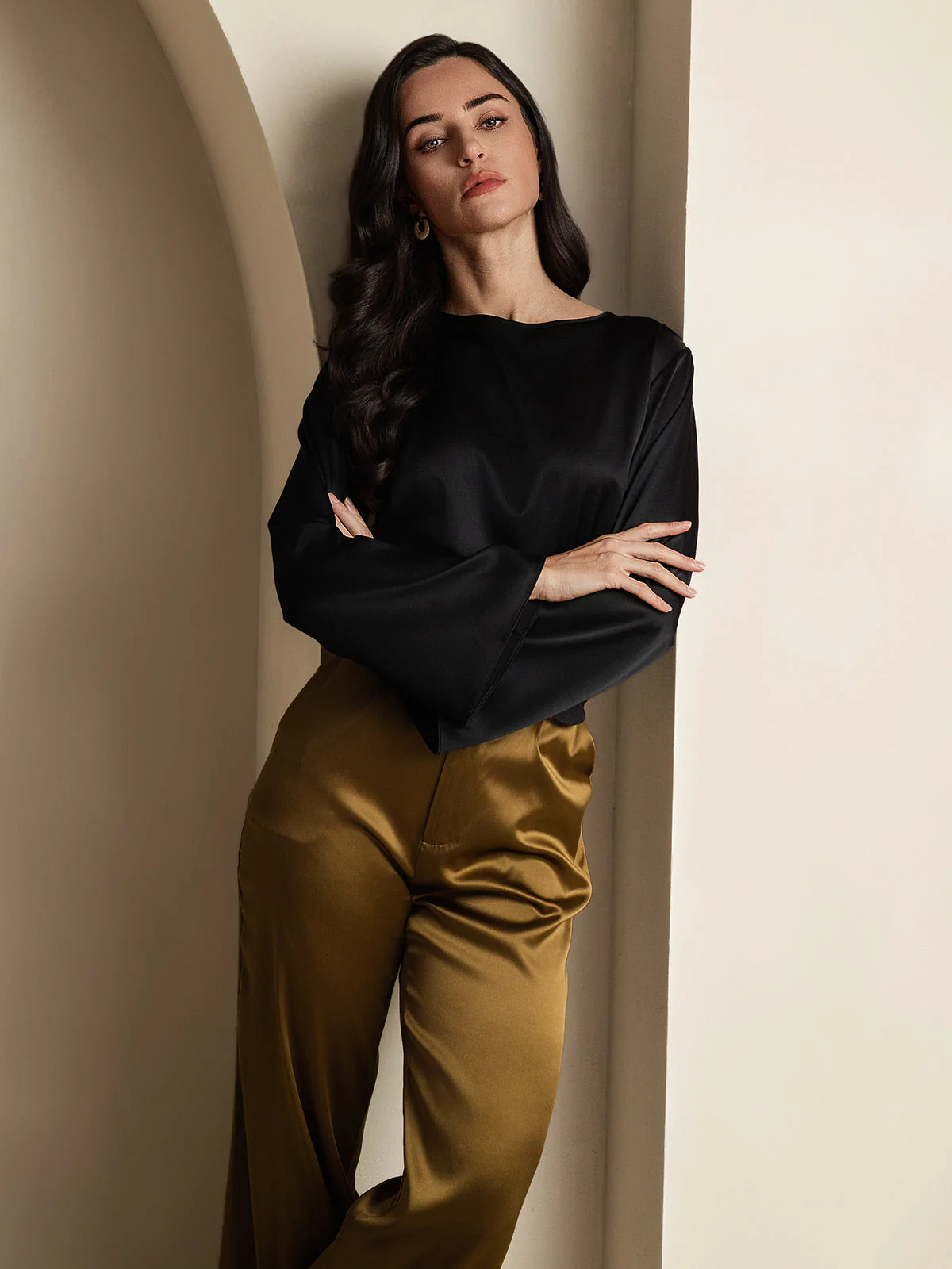 19Momme Silk Bell Sleeve Boat Neck Women's Top - Image 37