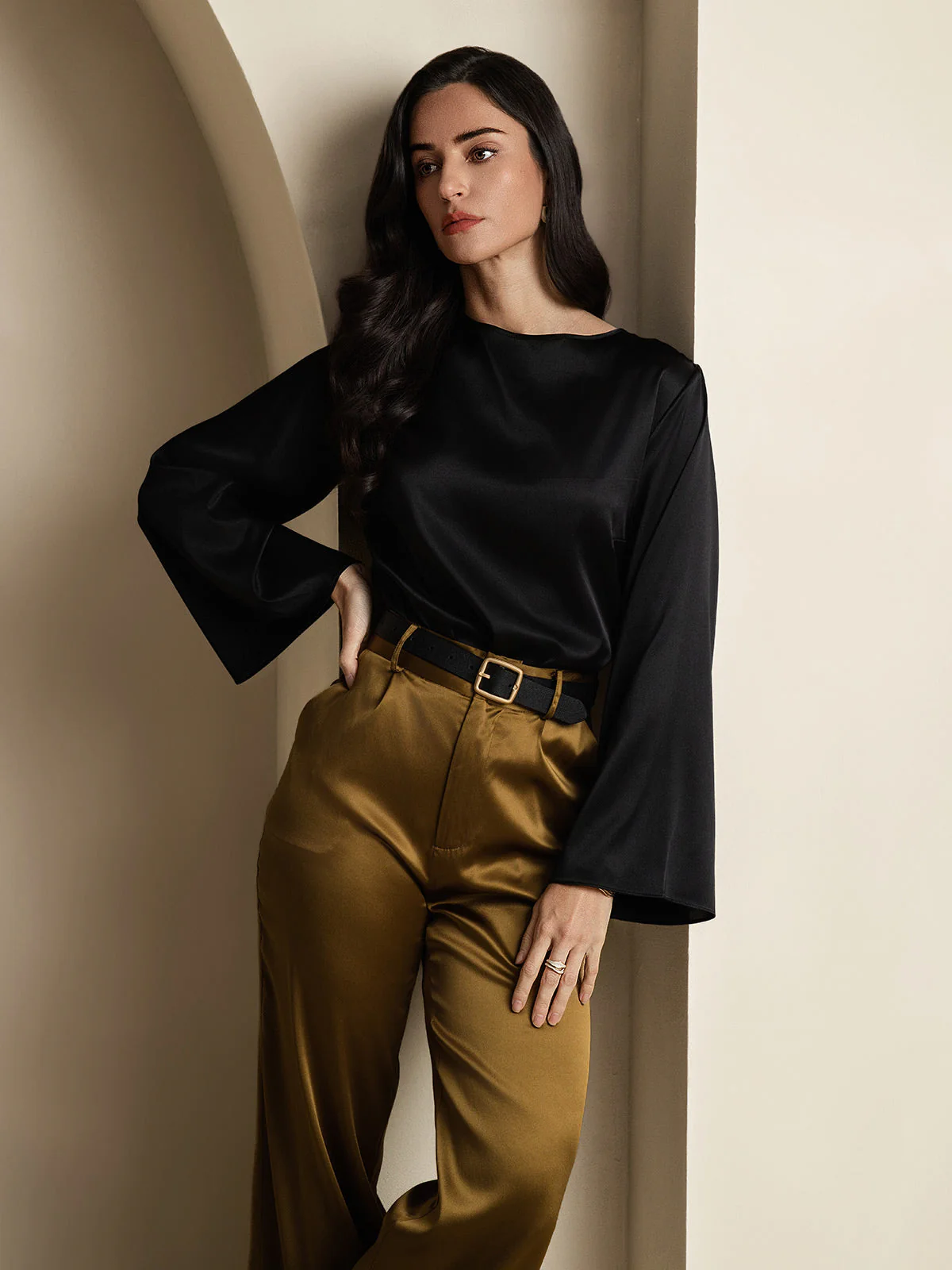 19Momme Silk Bell Sleeve Boat Neck Women's Top - Image 38