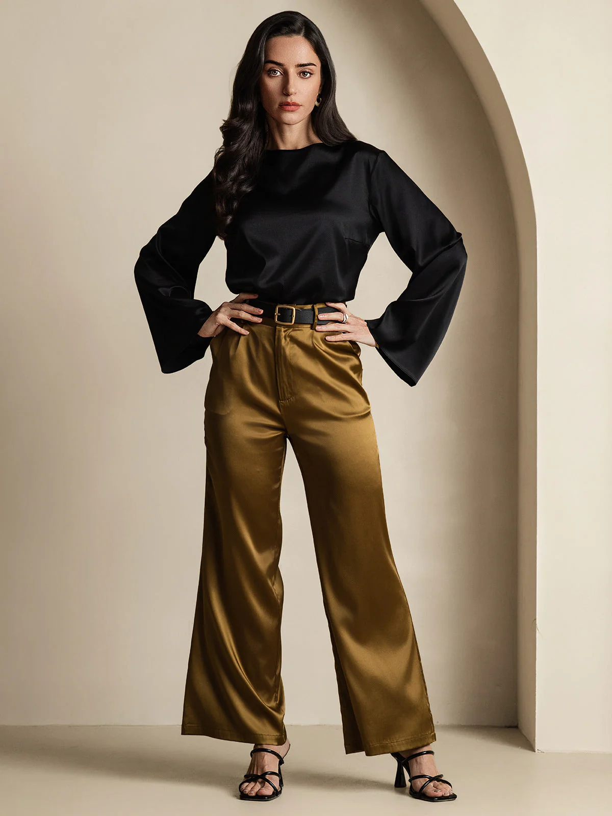 19Momme Silk Bell Sleeve Boat Neck Women's Top - Image 39