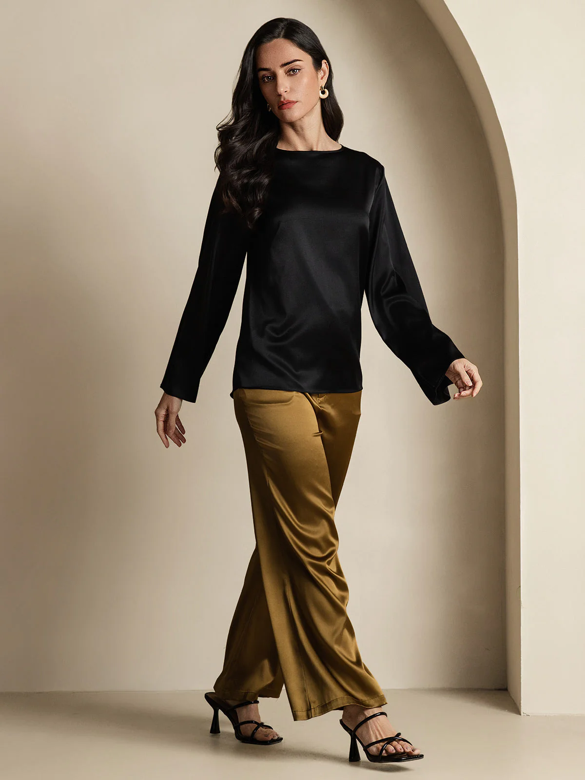 19Momme Silk Bell Sleeve Boat Neck Women's Top - Image 40