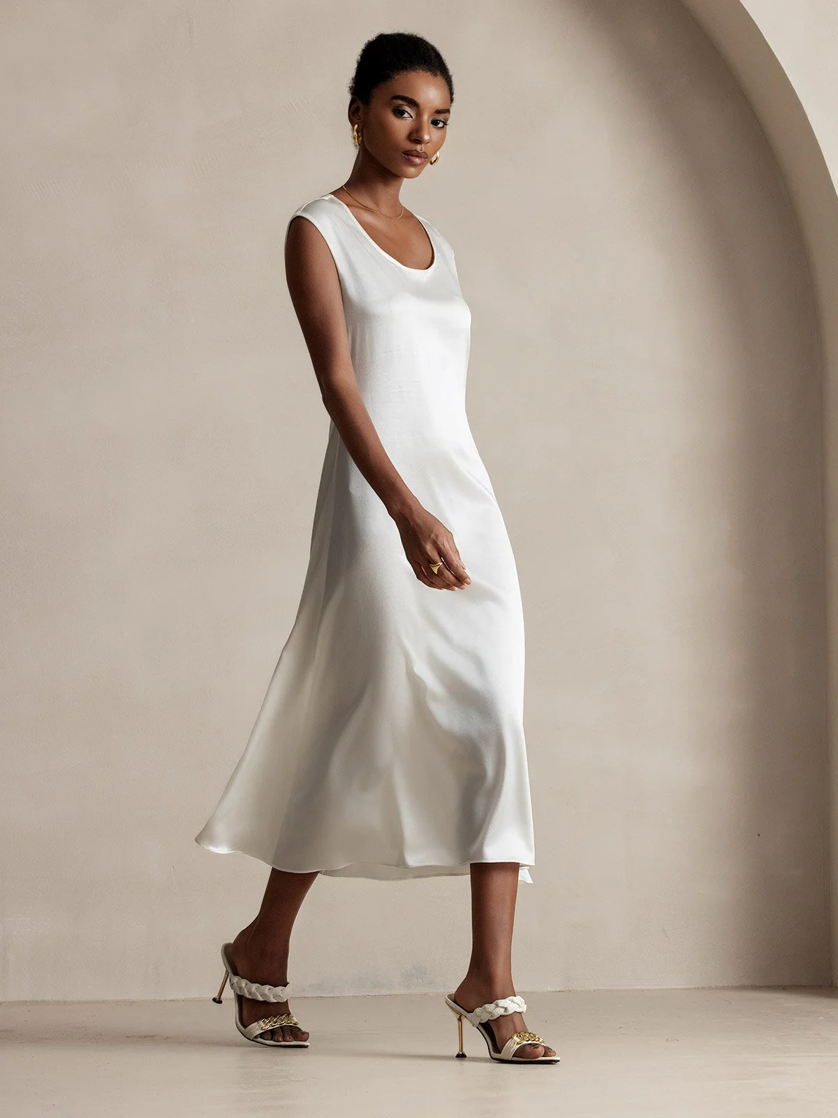 19Momme Silk Cap Sleeve Round Neck Midi Dress - Image 25