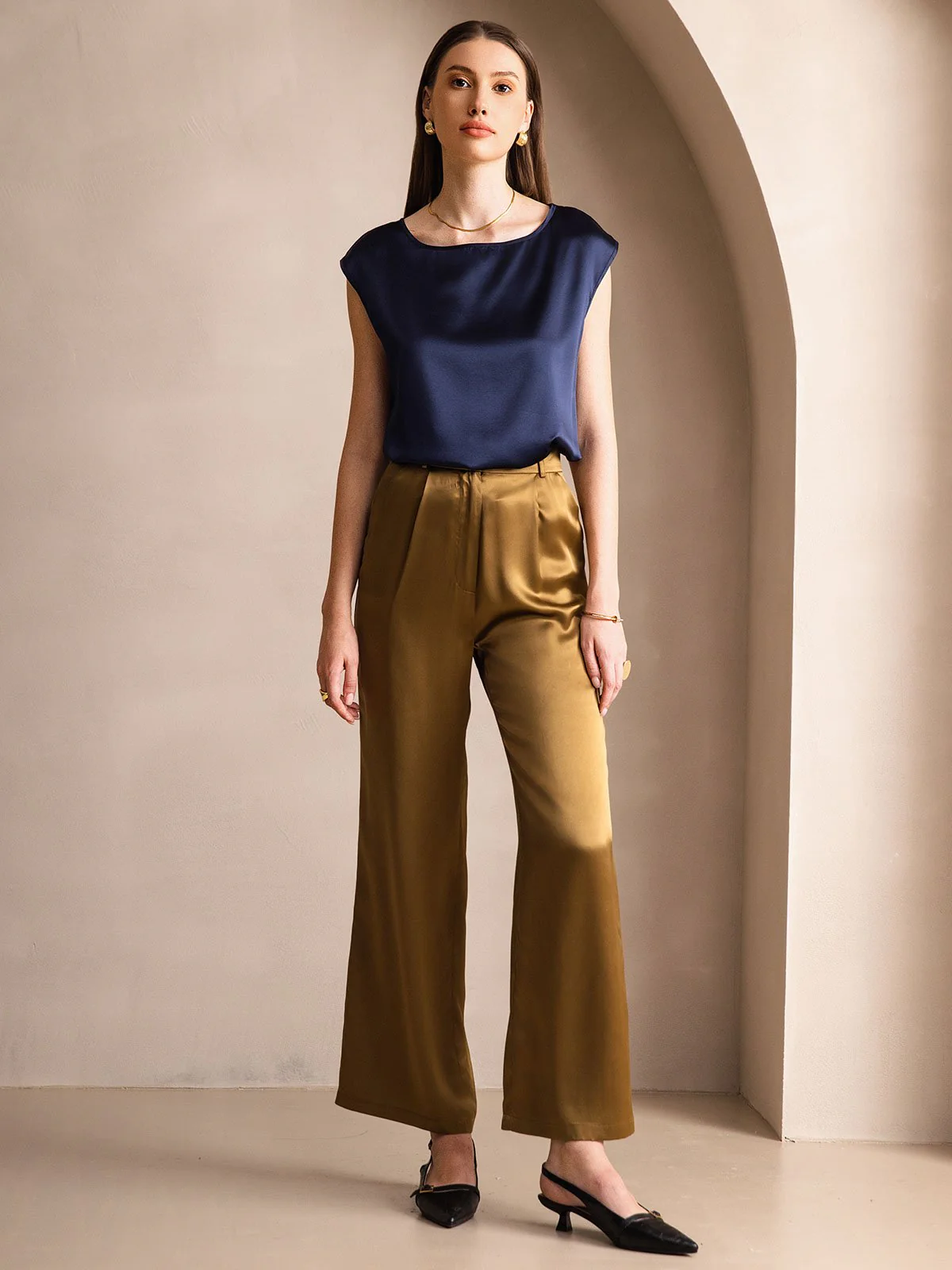 19Momme Silk Cap Sleeve Round Neck Women's Top - Image 11
