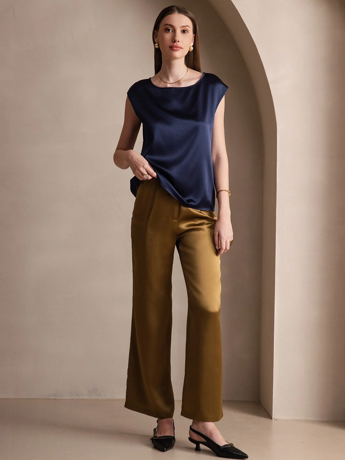 19Momme Silk Cap Sleeve Round Neck Women's Top - Image 12