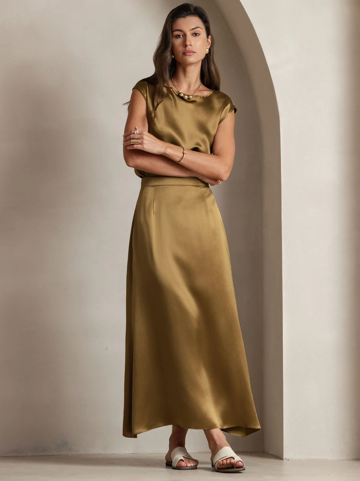 19Momme Silk Cap Sleeve Round Neck Women's Top - Image 20
