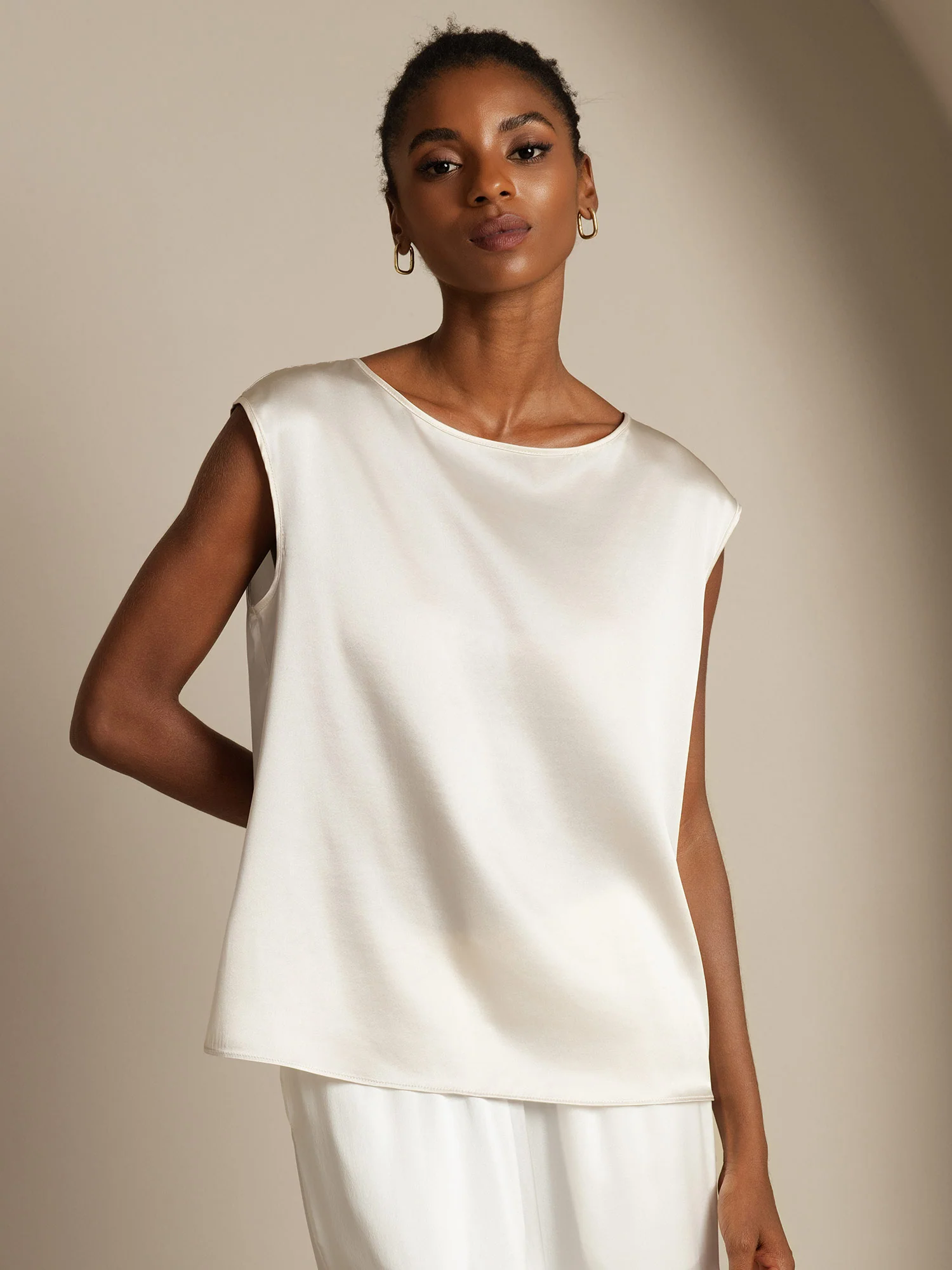19Momme Silk Cap Sleeve Round Neck Women's Top - Image 24