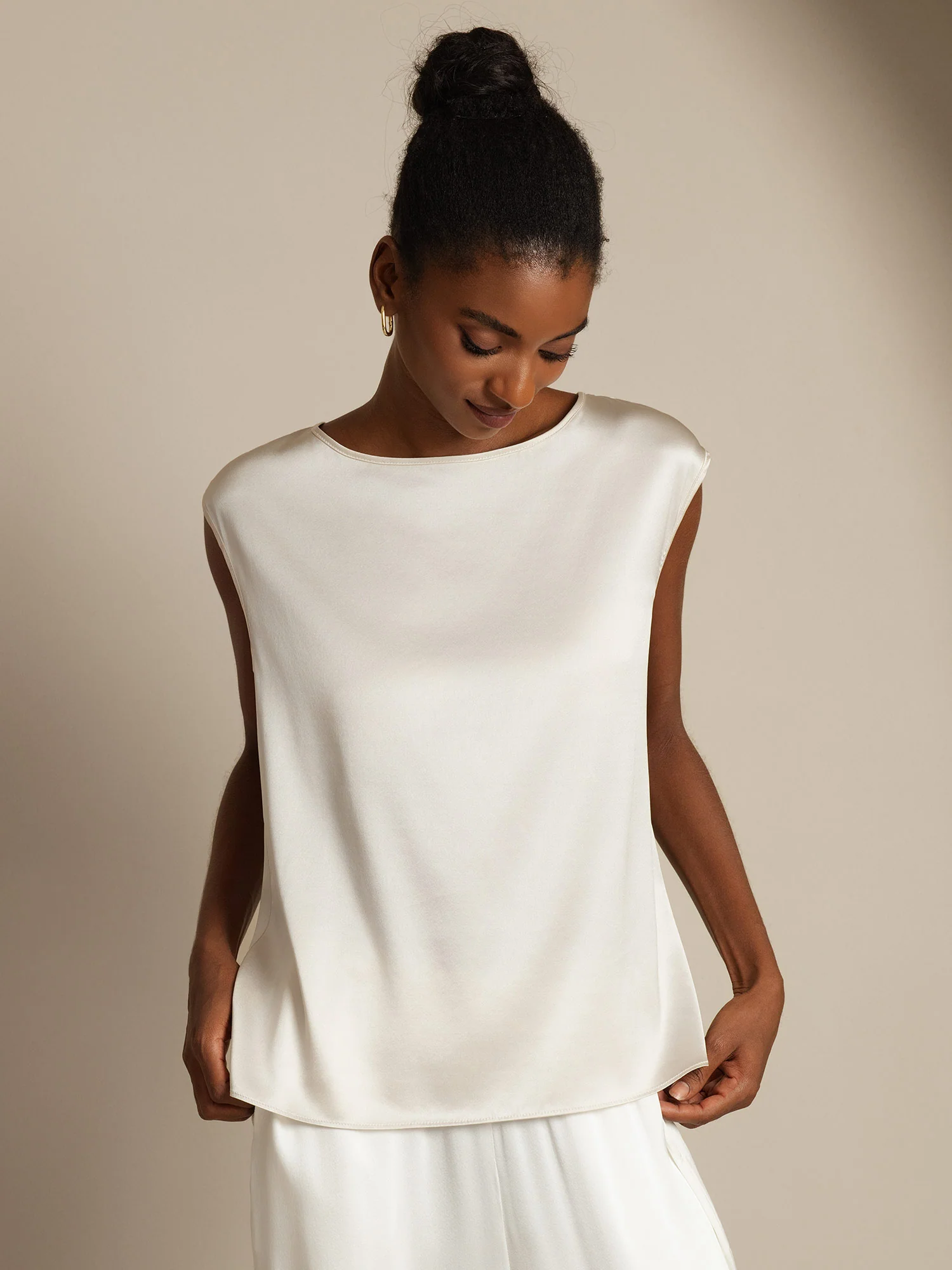 19Momme Silk Cap Sleeve Round Neck Women's Top - Image 27