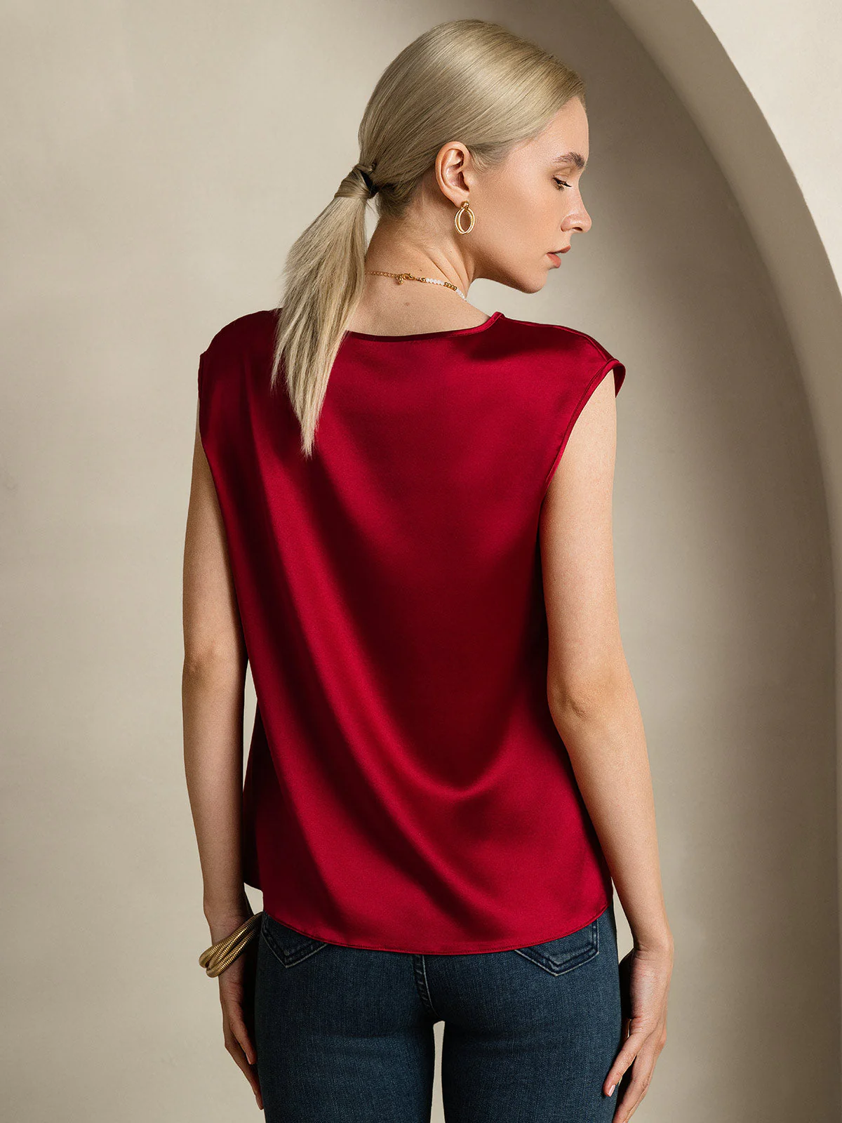 19Momme Silk Cap Sleeve Round Neck Women's Top - Image 32