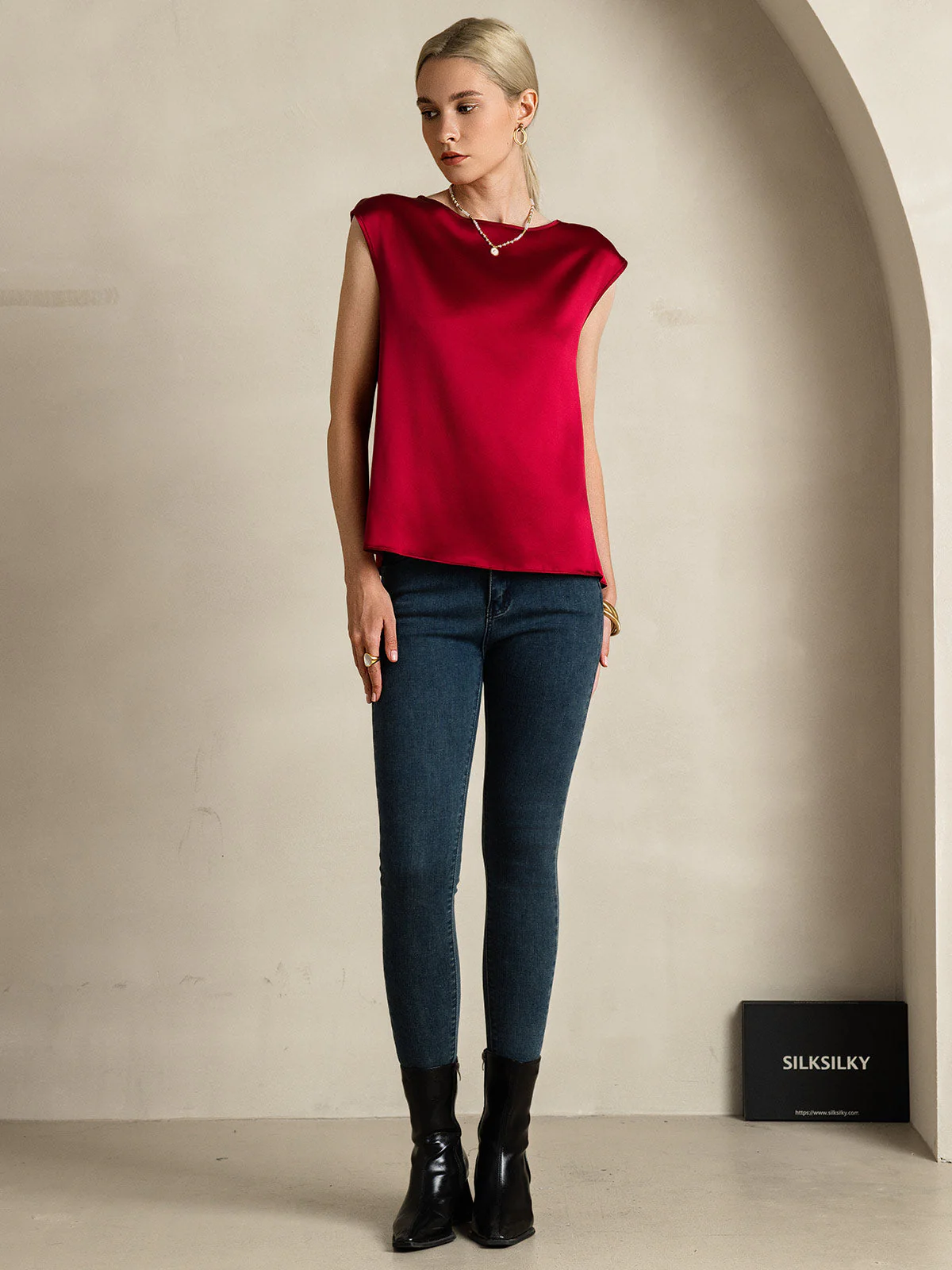 19Momme Silk Cap Sleeve Round Neck Women's Top - Image 37