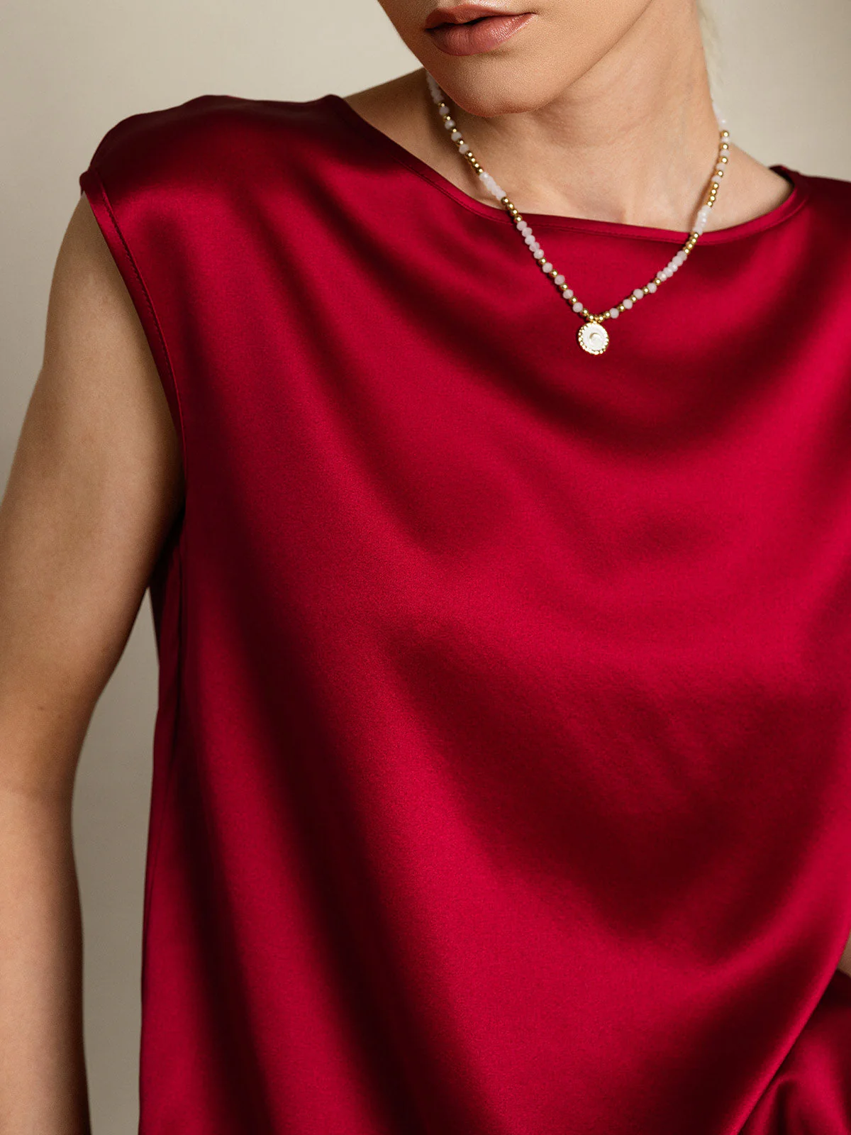 19Momme Silk Cap Sleeve Round Neck Women's Top - Image 38