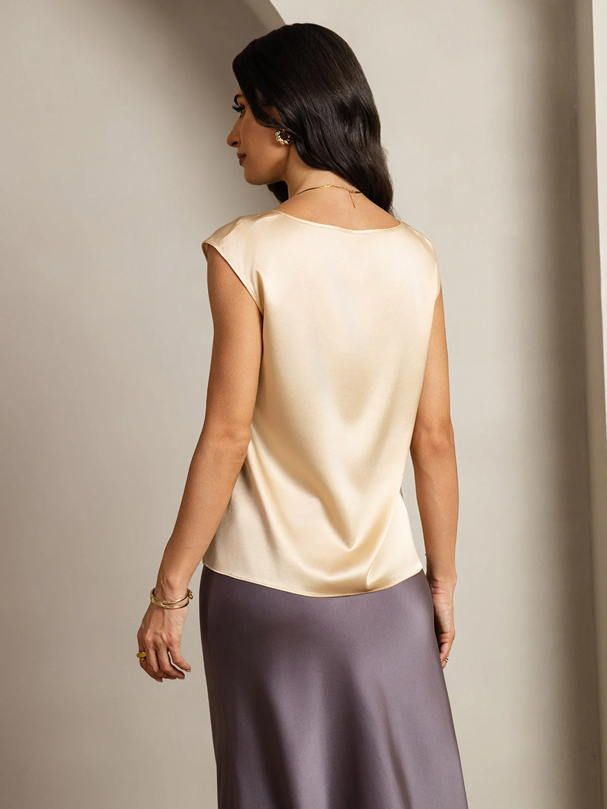 19Momme Silk Cap Sleeve Round Neck Women's Top - Image 40