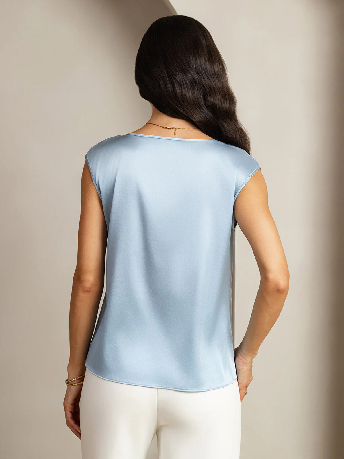 19Momme Silk Cap Sleeve Round Neck Women's Top - Image 45