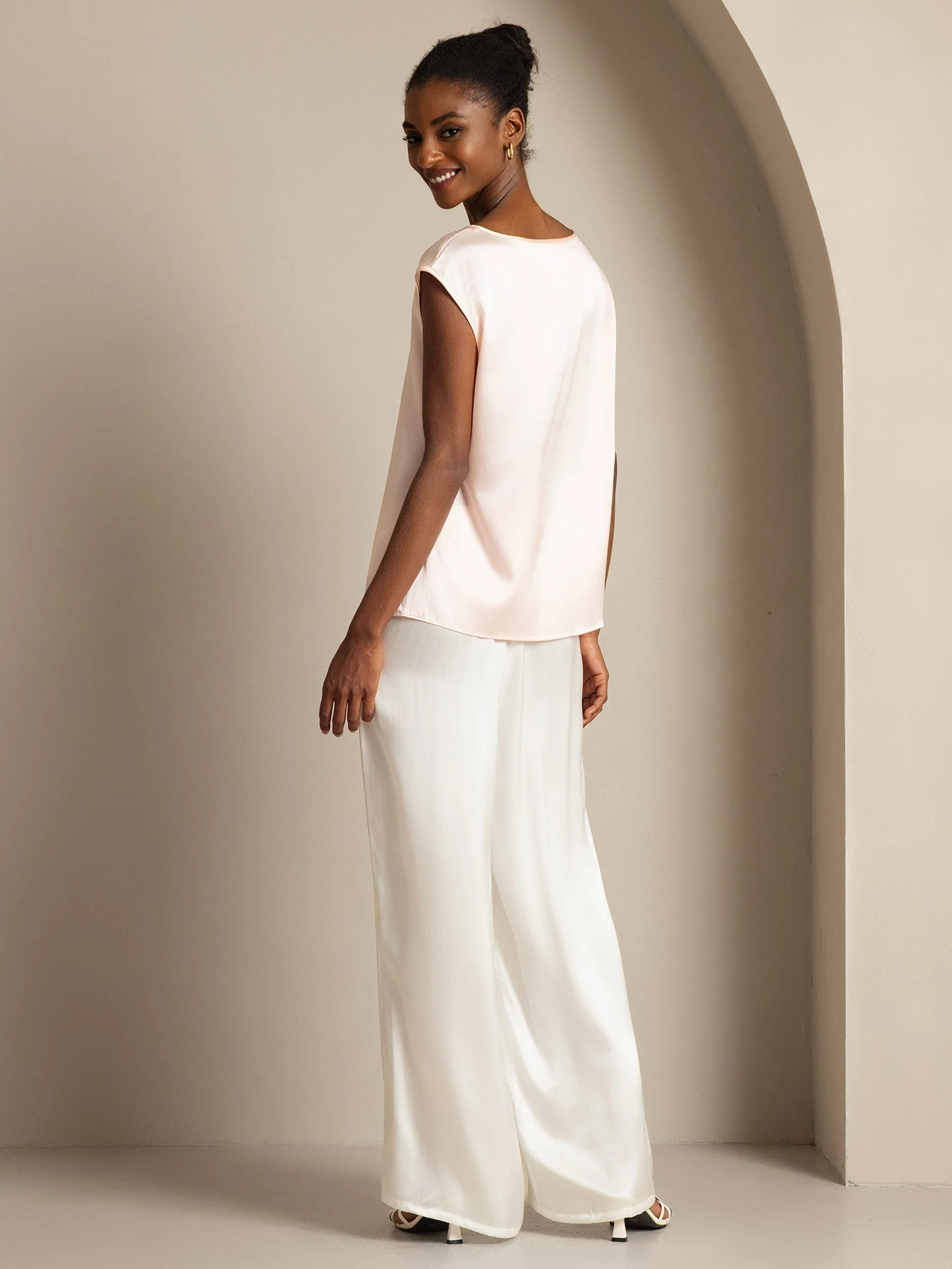 19Momme Silk Cap Sleeve Round Neck Women's Top - Image 50