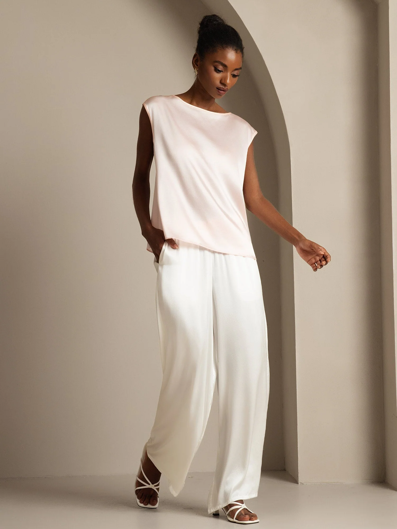 19Momme Silk Cap Sleeve Round Neck Women's Top - Image 52