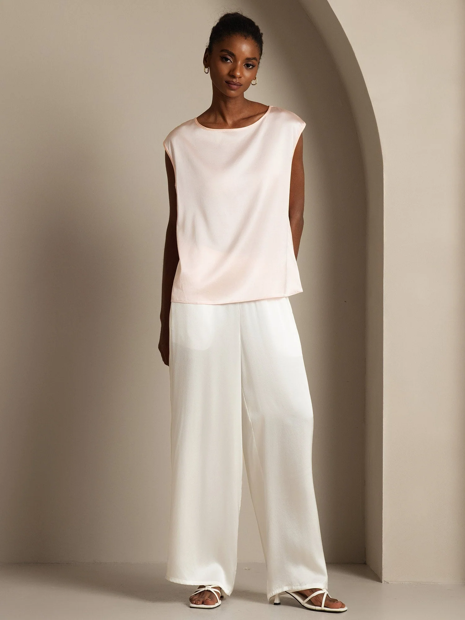 19Momme Silk Cap Sleeve Round Neck Women's Top - Image 53