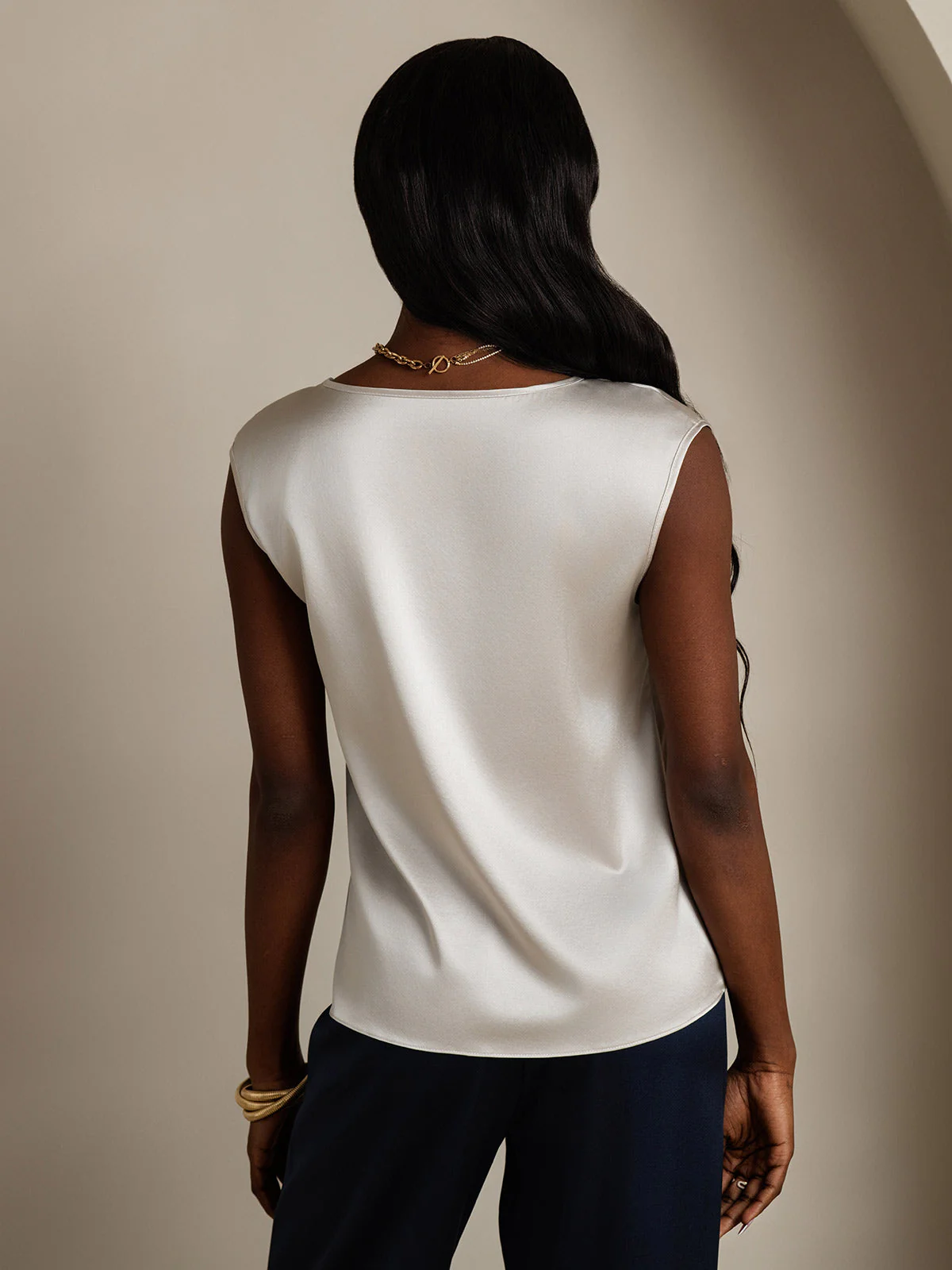 19Momme Silk Cap Sleeve Round Neck Women's Top - Image 56