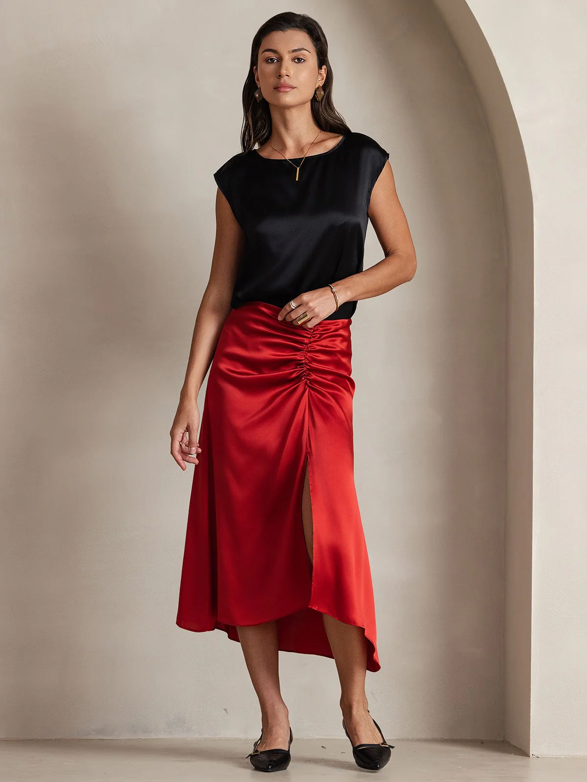 19Momme Silk Cap Sleeve Round Neck Women's Top - Image 6