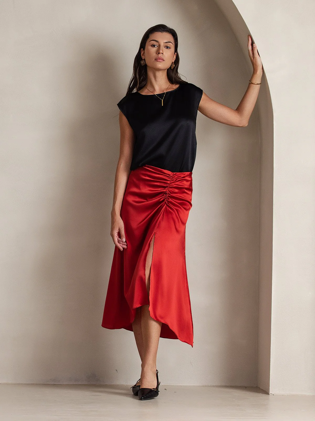 19Momme Silk Cap Sleeve Round Neck Women's Top - Image 7