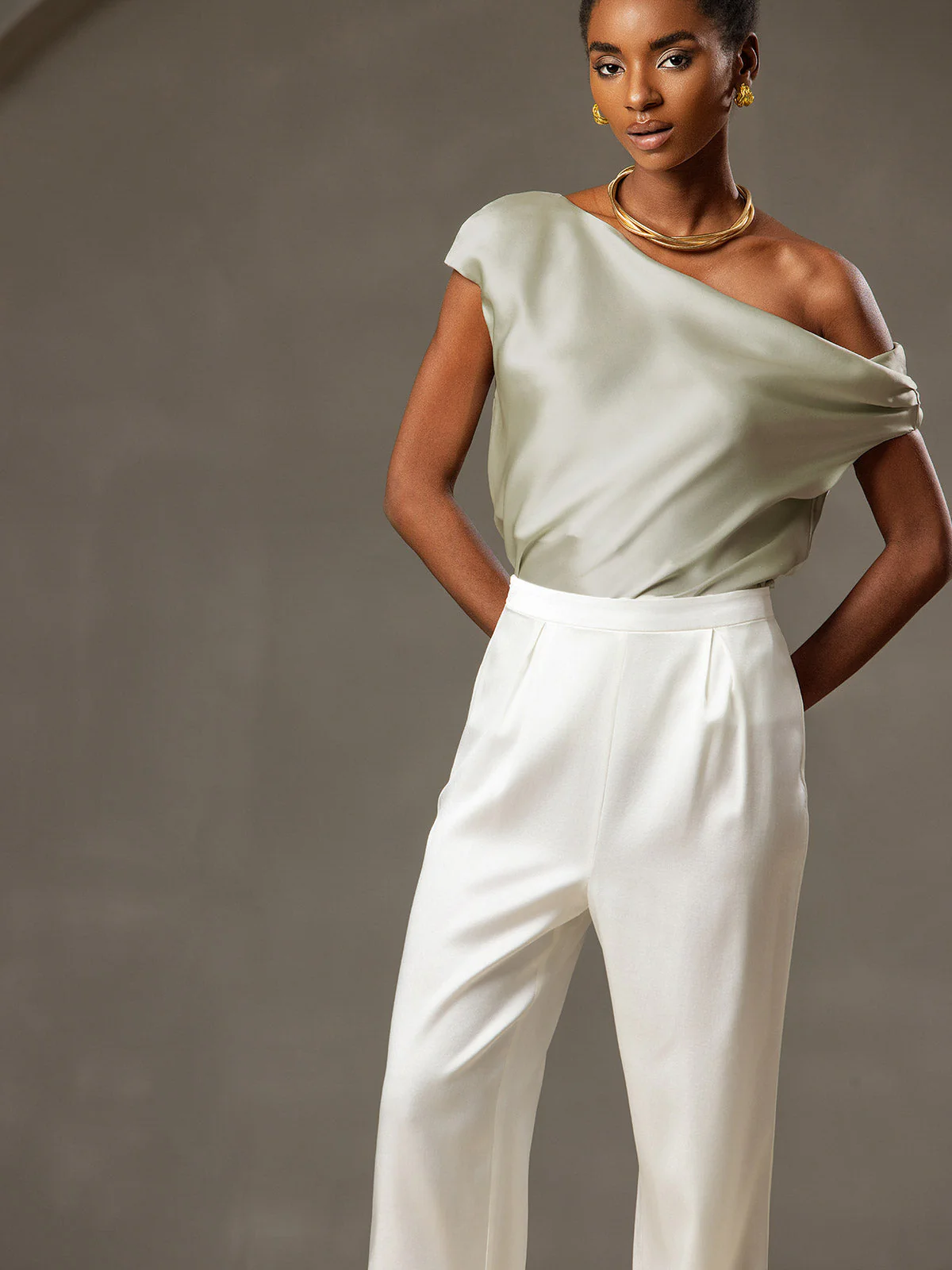 19Momme Silk Women's Cap Sleeve One Shoulder Top - Image 10