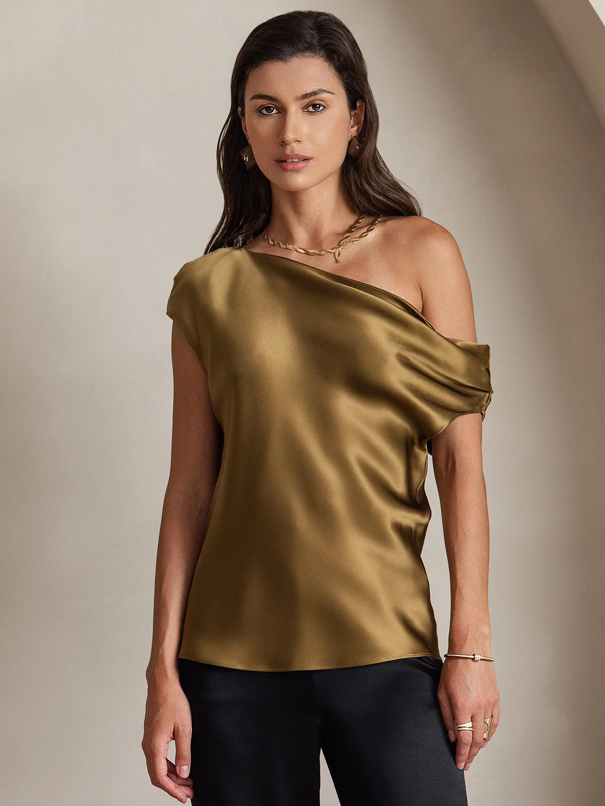 19Momme Silk Women's Cap Sleeve One Shoulder Top - Image 14