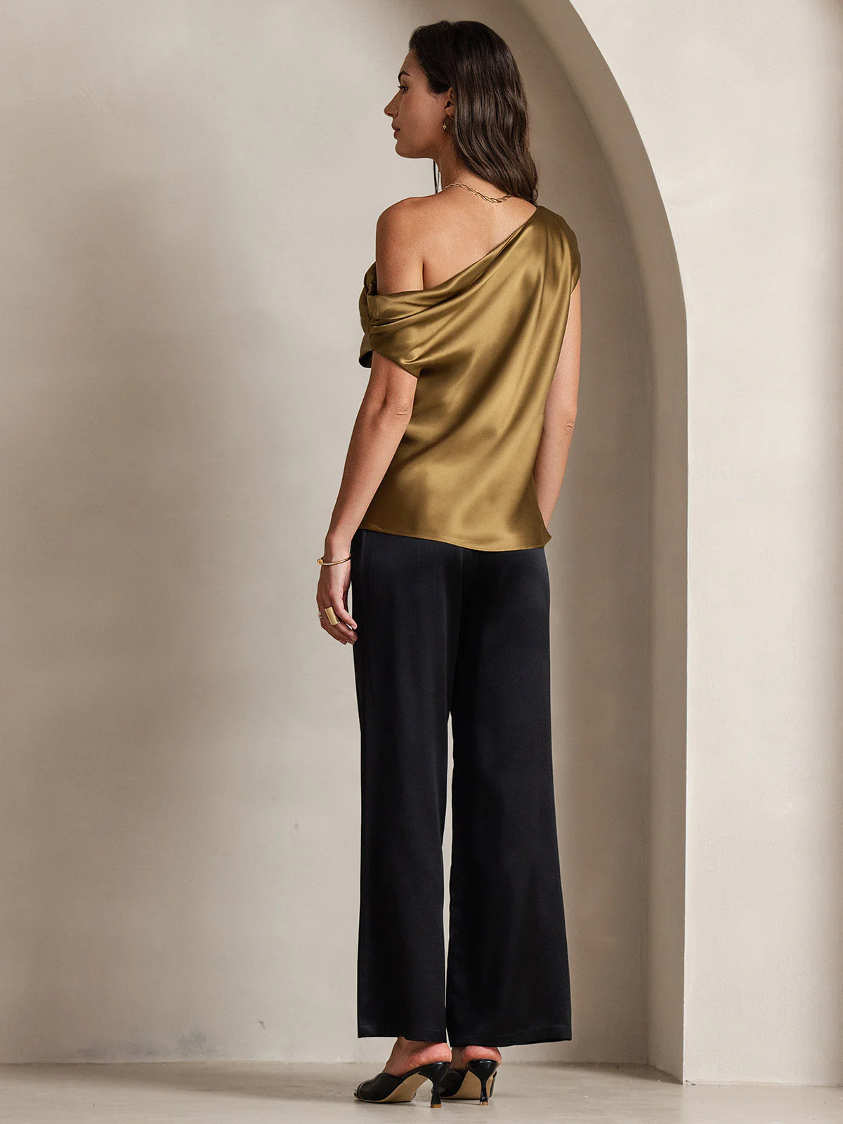 19Momme Silk Women's Cap Sleeve One Shoulder Top - Image 15