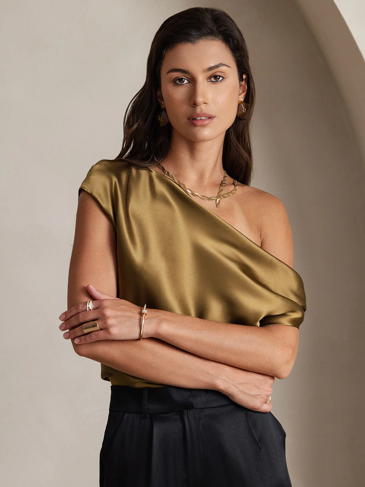 19Momme Silk Women's Cap Sleeve One Shoulder Top - Image 16