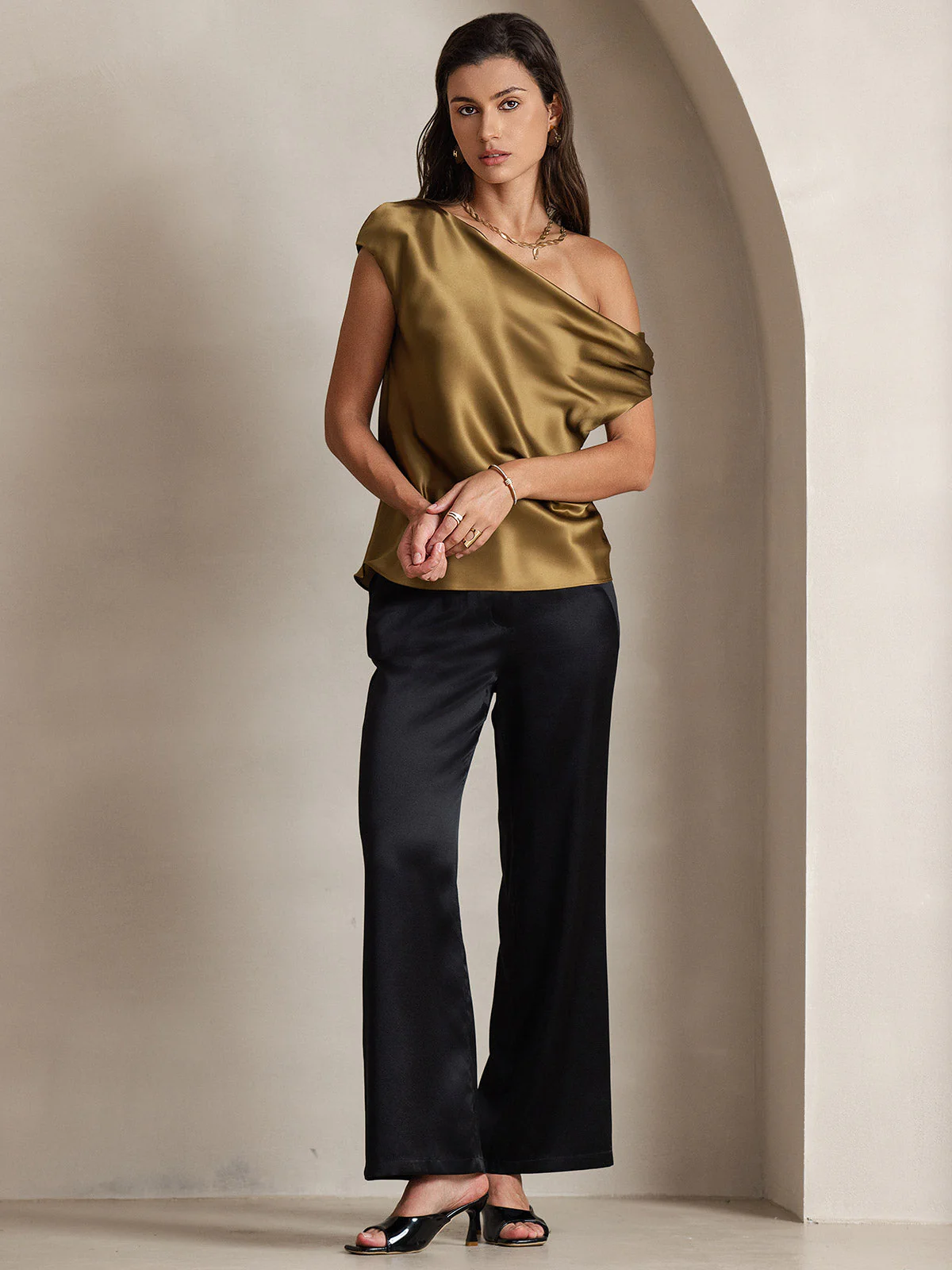 19Momme Silk Women's Cap Sleeve One Shoulder Top - Image 20