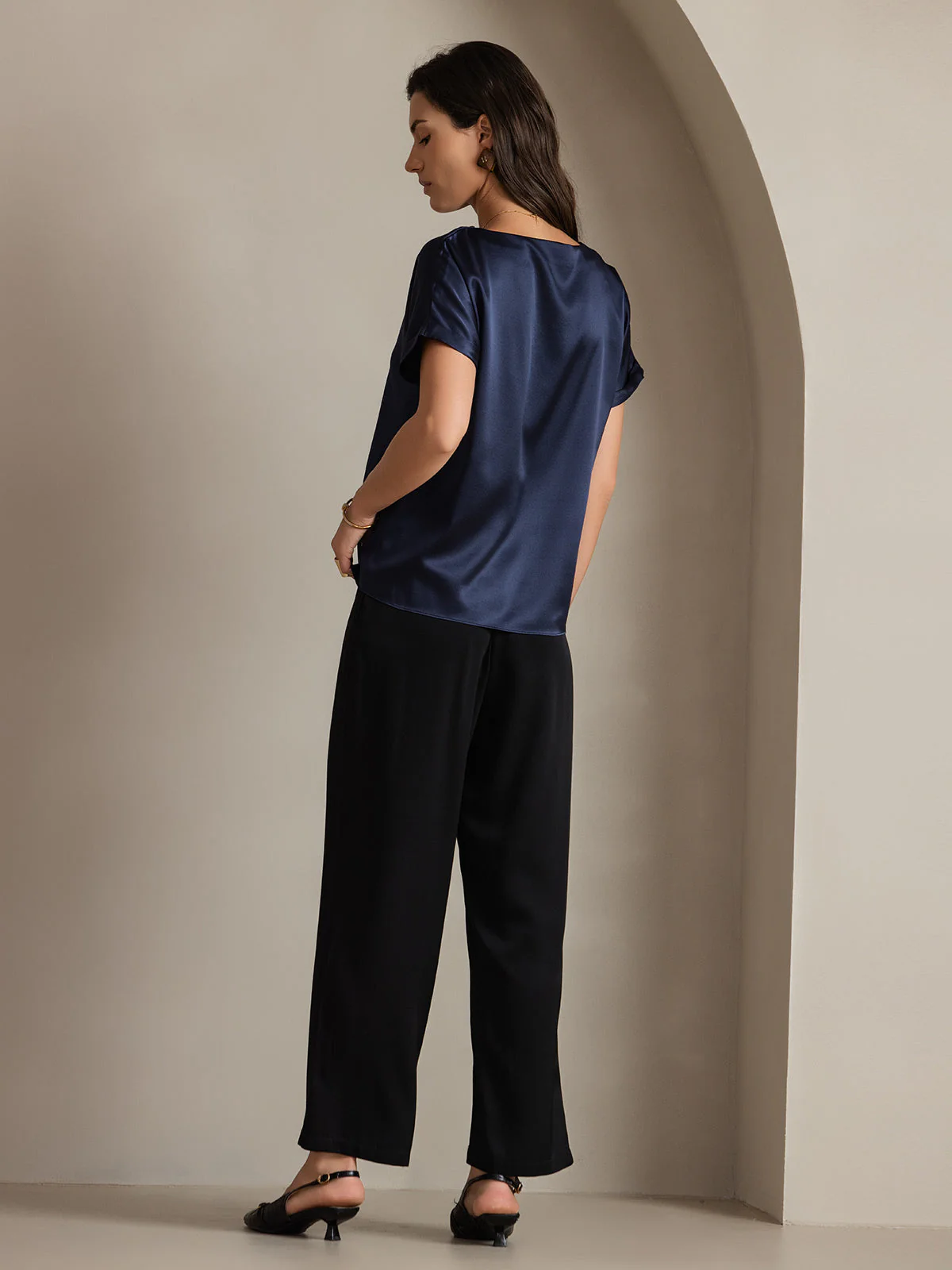 19Momme Silk Short Sleeve Boat Neck Women's T-Shirt - Image 16
