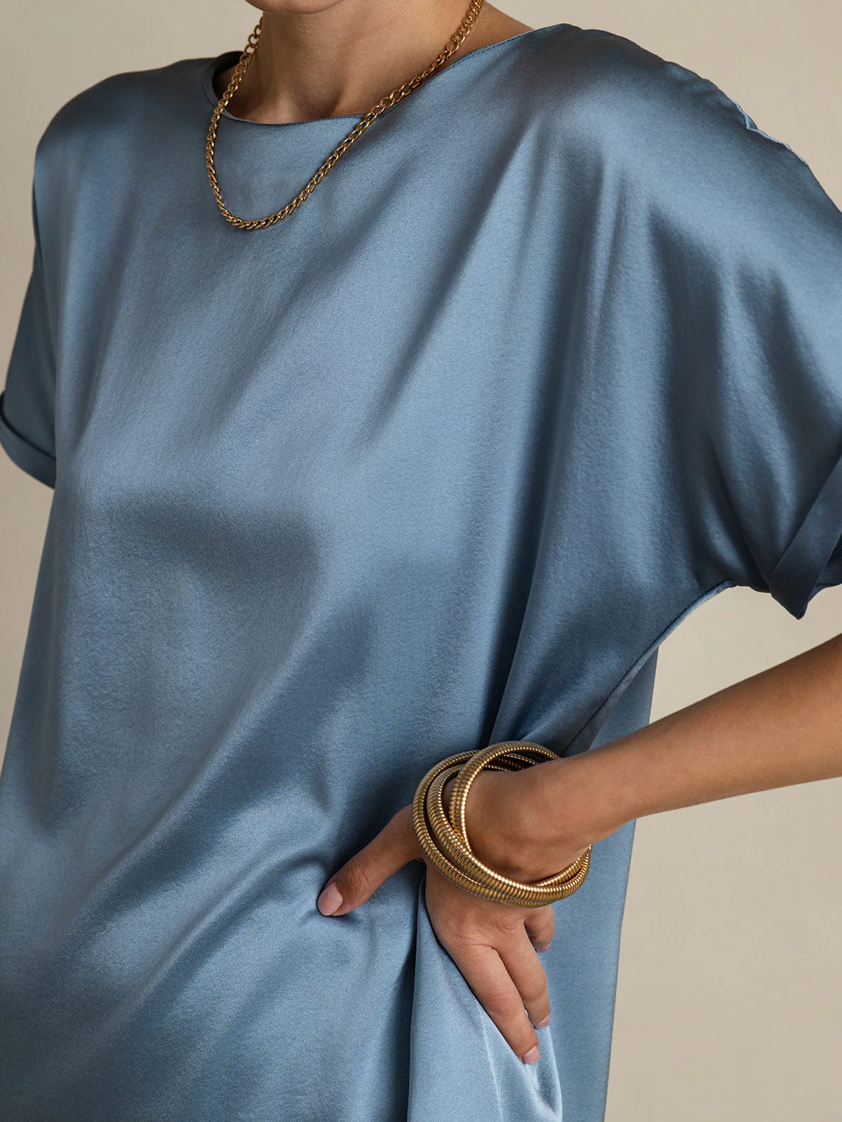 19Momme Silk Short Sleeve Boat Neck Women's T-Shirt - Image 27