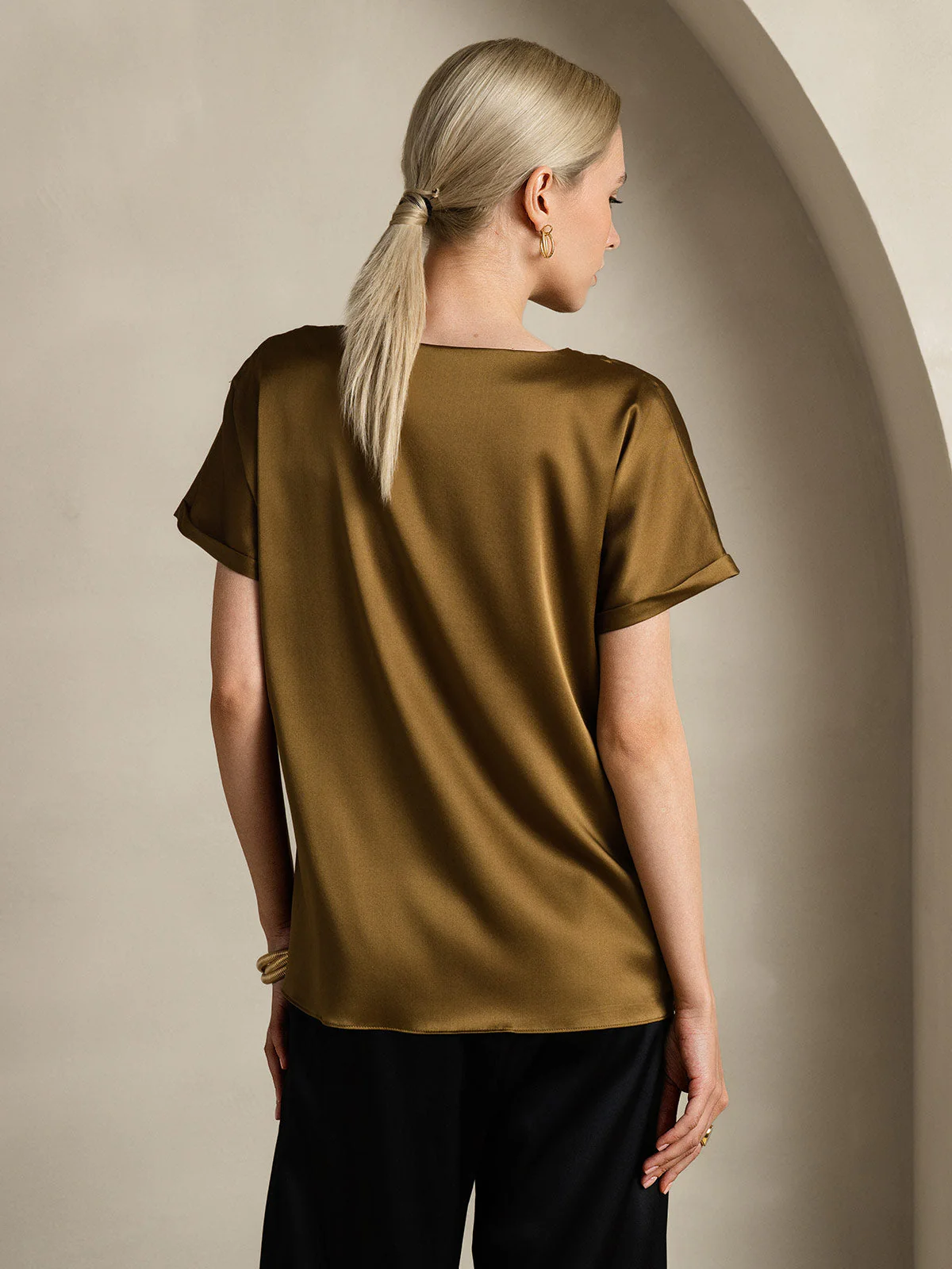 19Momme Silk Short Sleeve Boat Neck Women's T-Shirt - Image 34