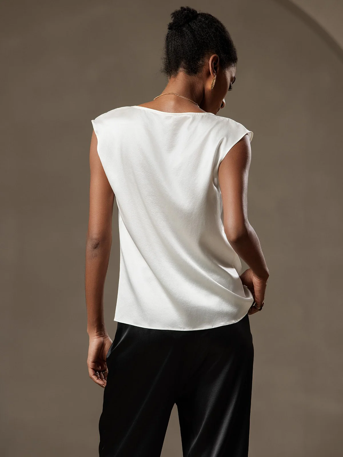 19Momme Silk Cap Sleeve Cowl Neck Women's Top - Image 10