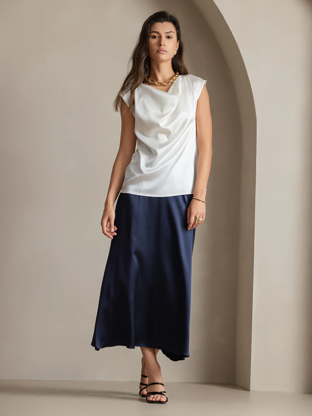 19Momme Silk Cap Sleeve Cowl Neck Women's Top - Image 15
