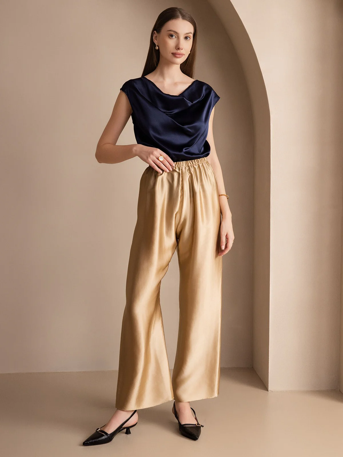 19Momme Silk Cap Sleeve Cowl Neck Women's Top - Image 22