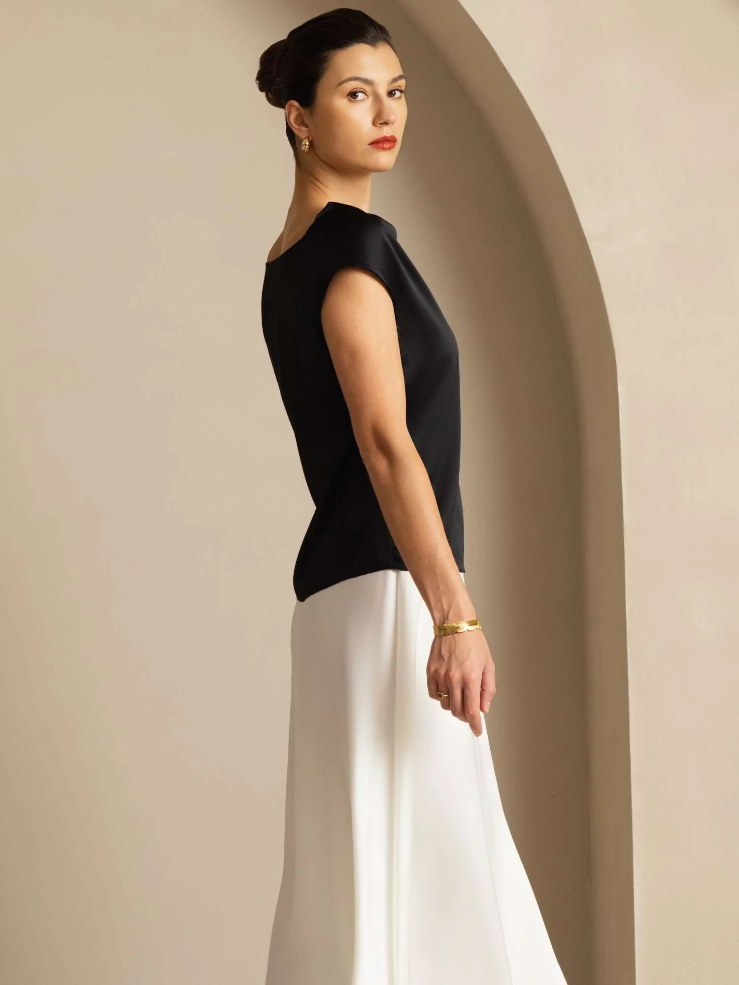 19Momme Silk Cap Sleeve Cowl Neck Women's Top - Image 24