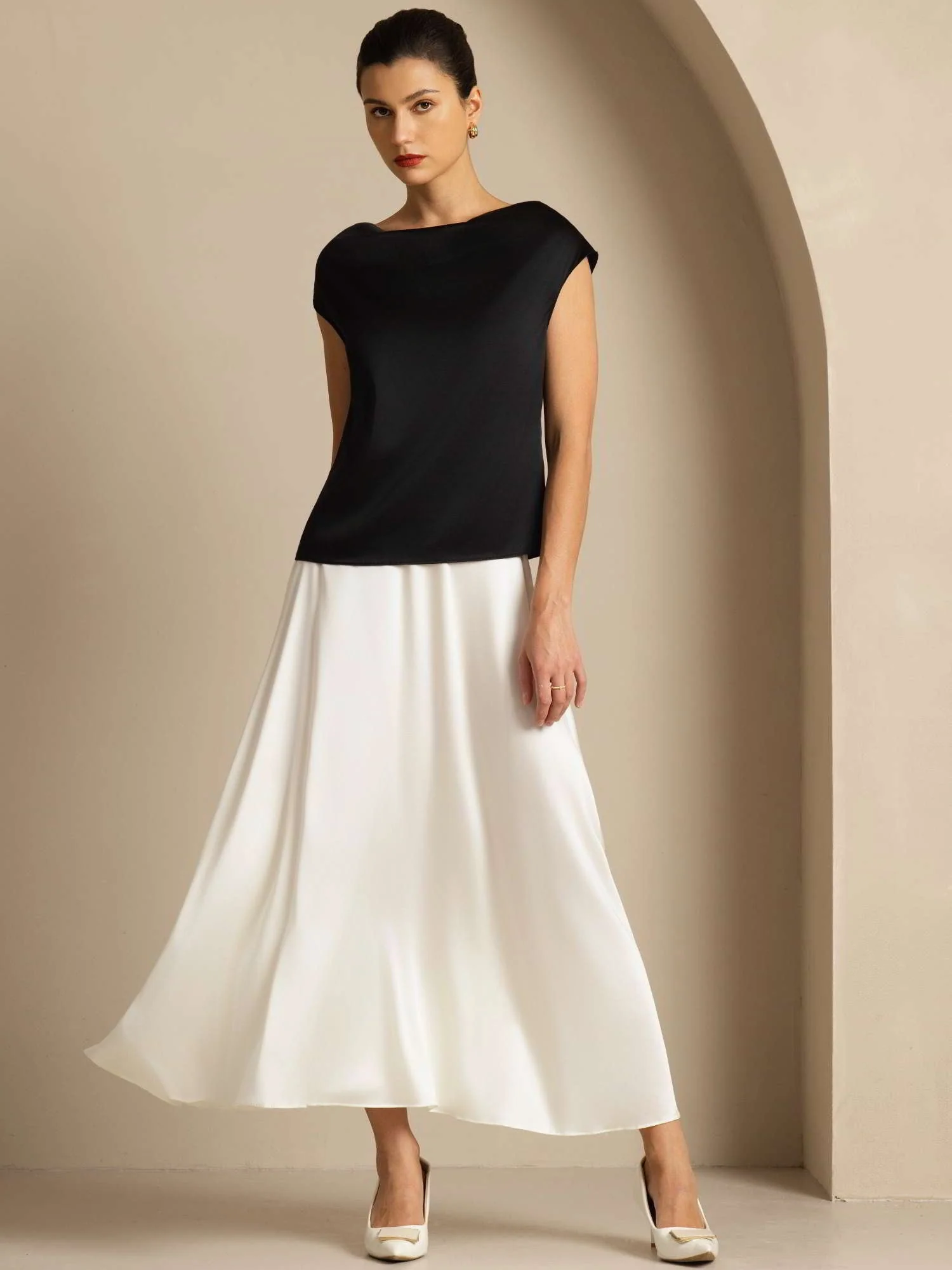 19Momme Silk Cap Sleeve Cowl Neck Women's Top - Image 28