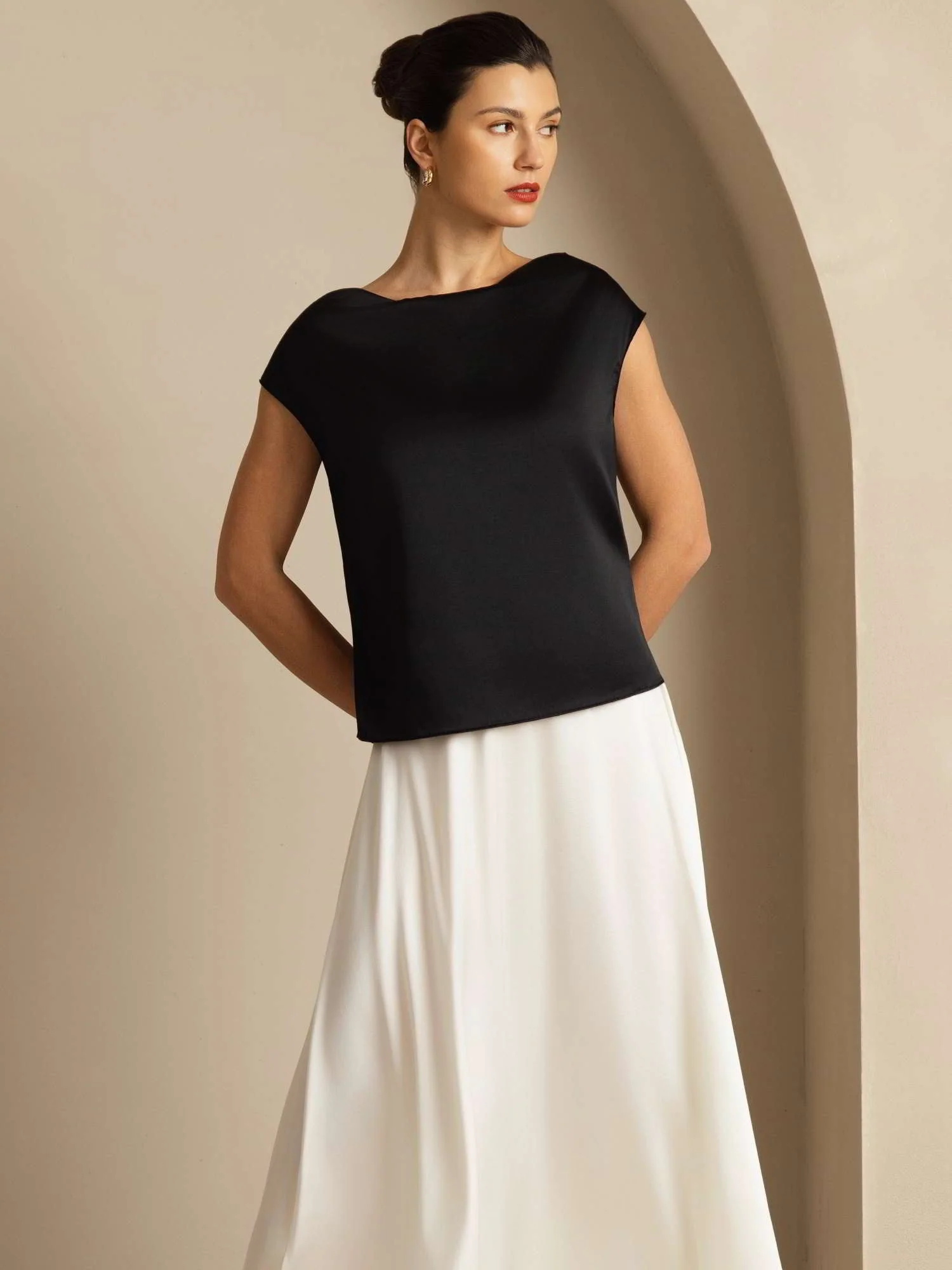 19Momme Silk Cap Sleeve Cowl Neck Women's Top - Image 30