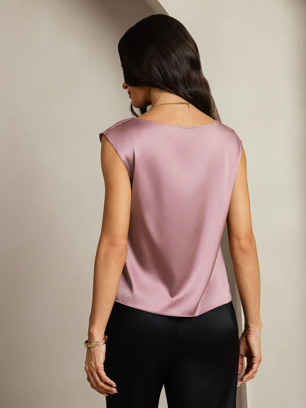 19Momme Silk Cap Sleeve Cowl Neck Women's Top - Image 32