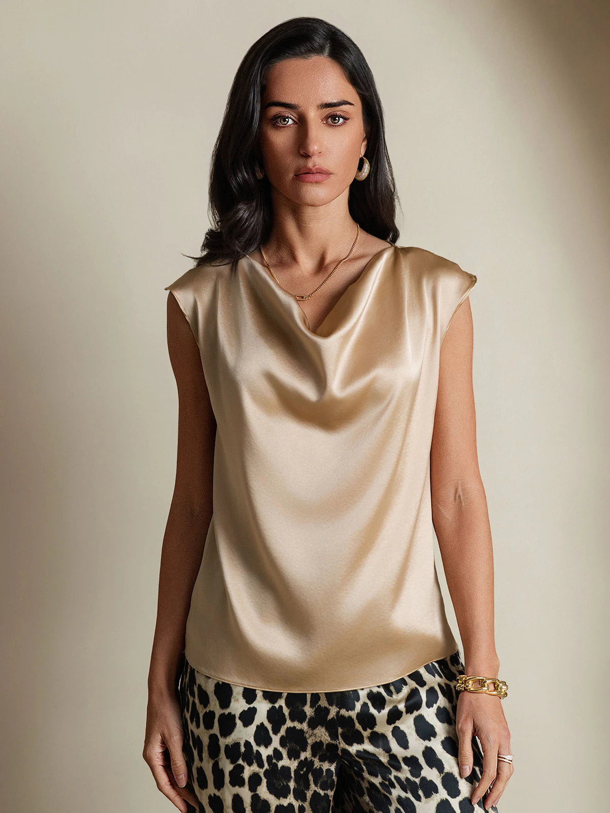 19Momme Silk Cap Sleeve Cowl Neck Women's Top - Image 57
