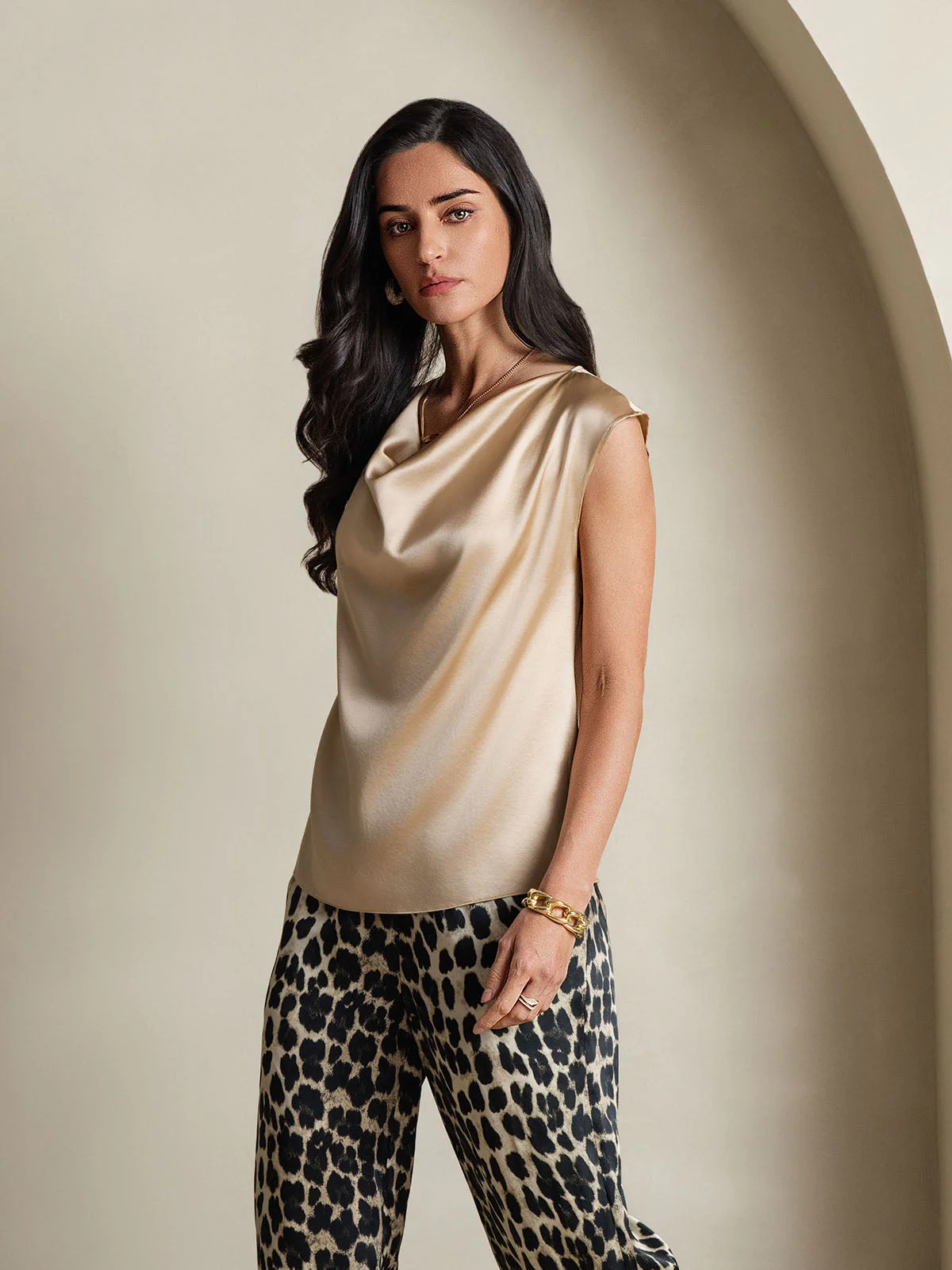 19Momme Silk Cap Sleeve Cowl Neck Women's Top - Image 60