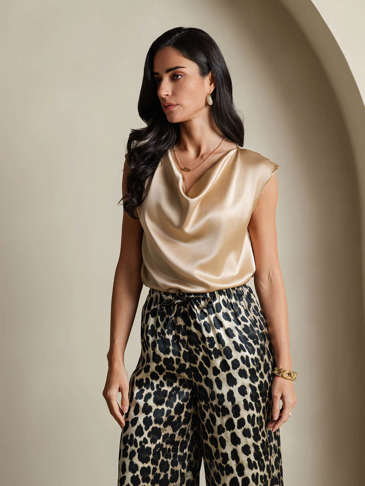 19Momme Silk Cap Sleeve Cowl Neck Women's Top - Image 61