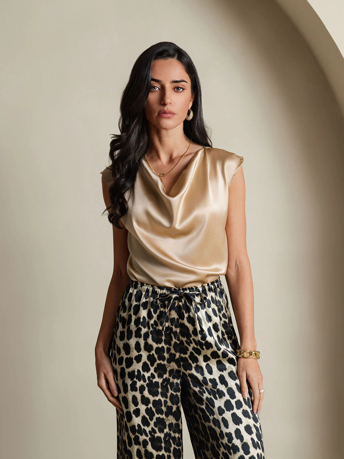 19Momme Silk Cap Sleeve Cowl Neck Women's Top - Image 62