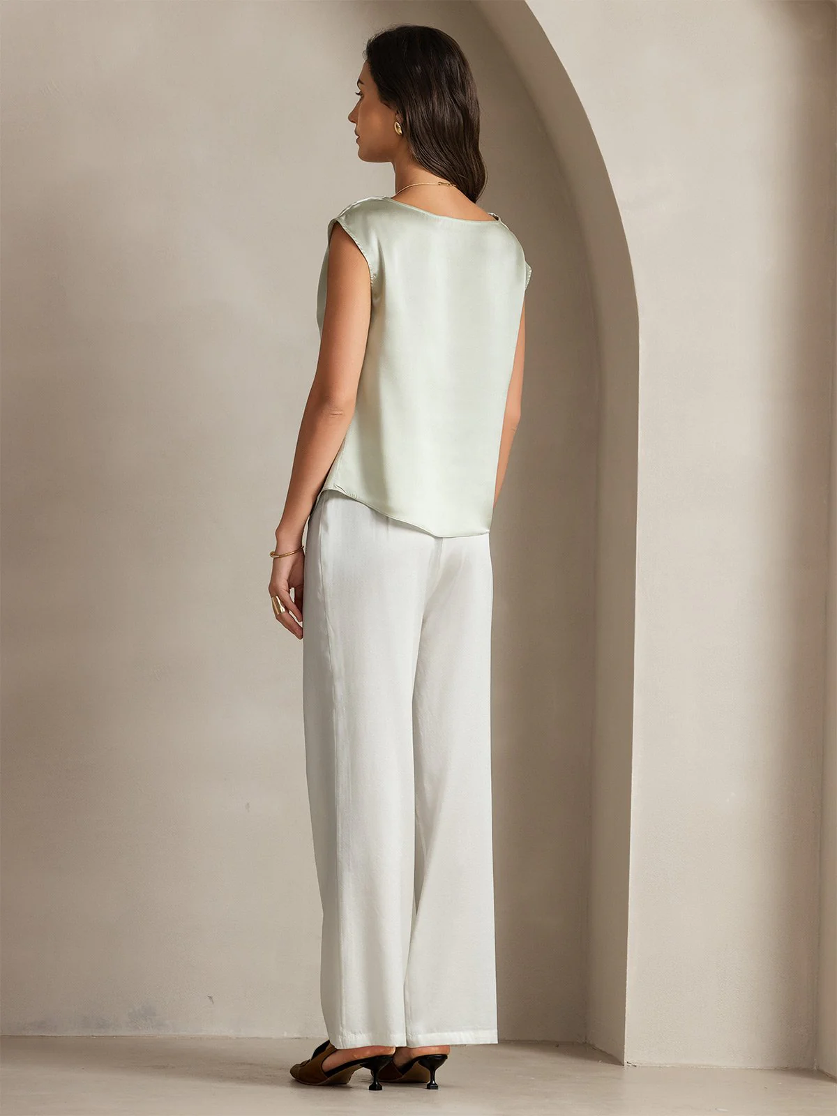 19Momme Silk Cap Sleeve Cowl Neck Women's Top - Image 66