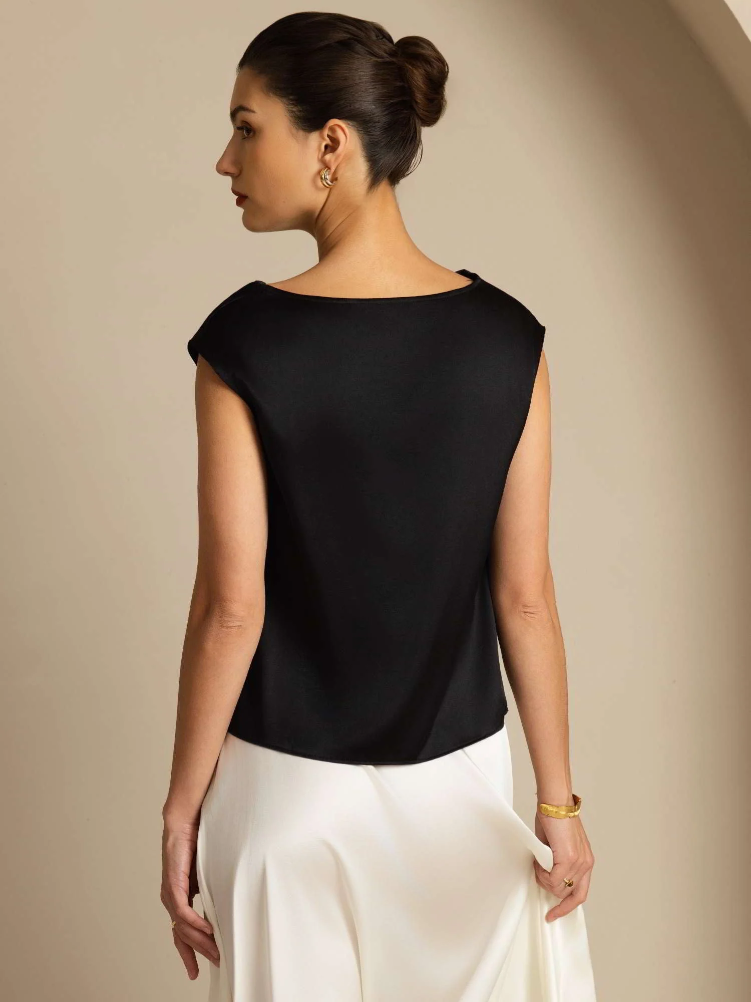19Momme Women's Silk Cap Sleeve Cowl Neck Top - Image 31